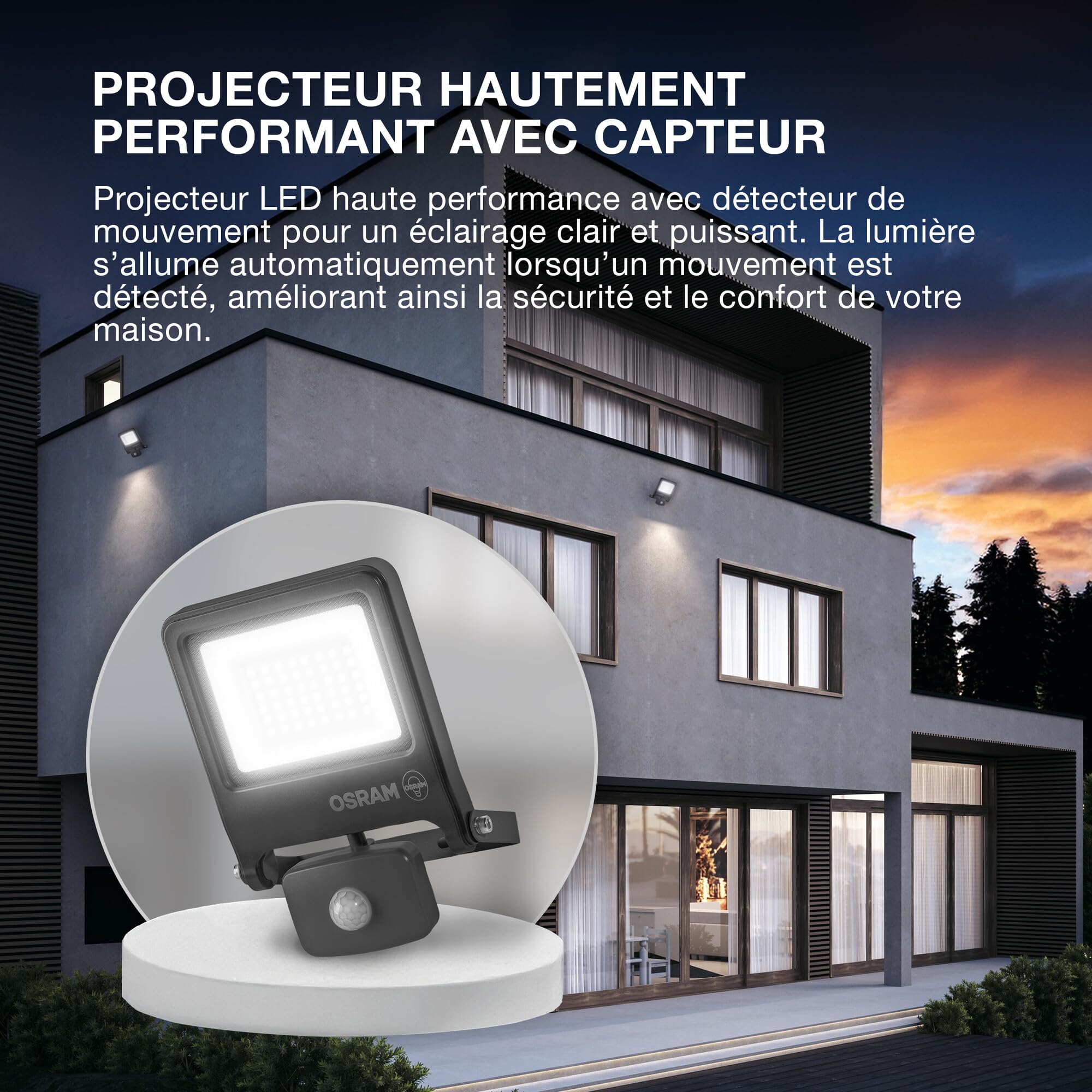 Osram Projecteur Extérieur LED avec Capteur ENDURA Flood, 10W, 1000lm, | ENDURA® Flood Sensor Cool White PCR, Stand Luminaire and Ceiling Floodlight, Gris foncé, 30000 h, pack de 1