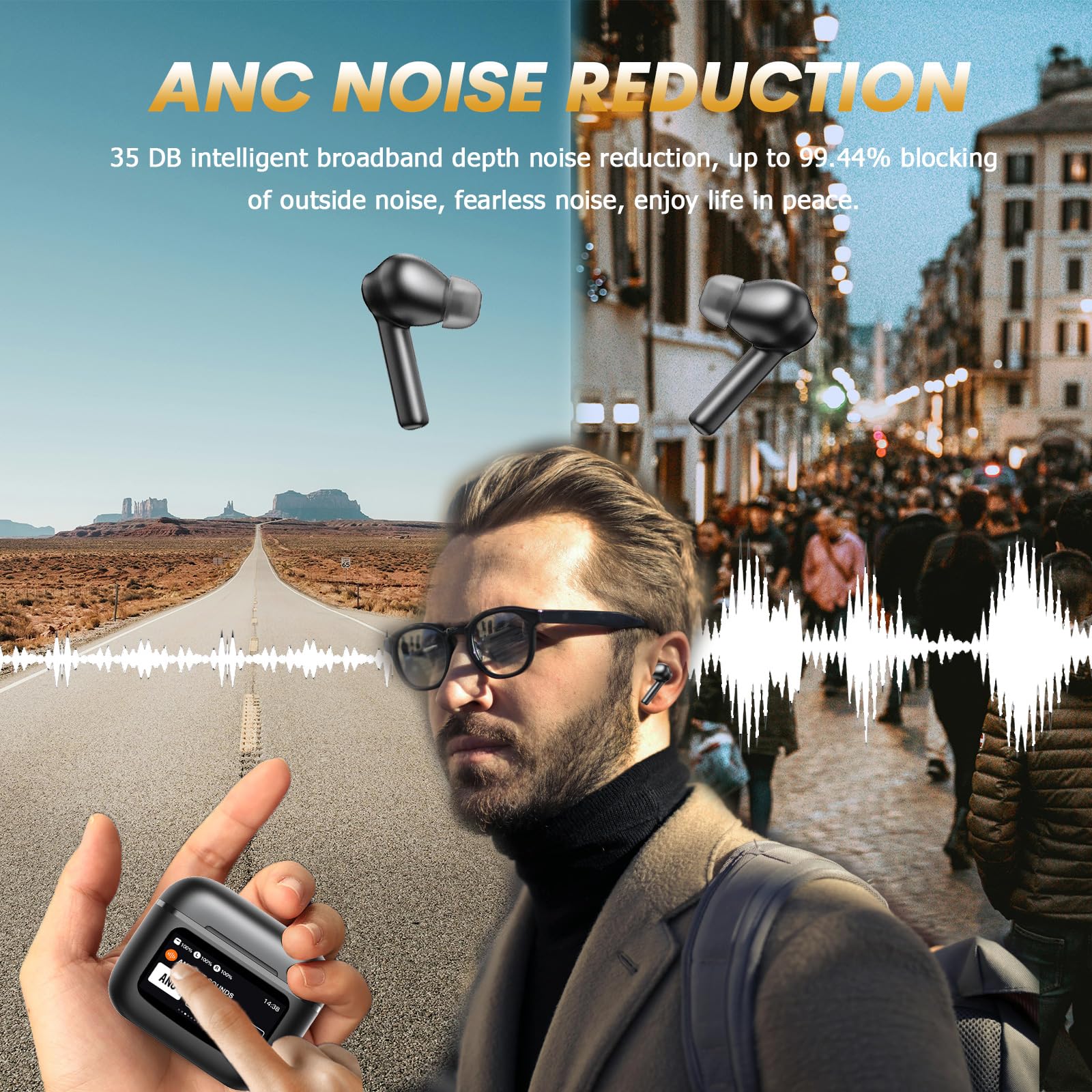 Auriculares con cancelación de ruido activo en el oído ANC Wireless Headphones Auriculares inalámbricos