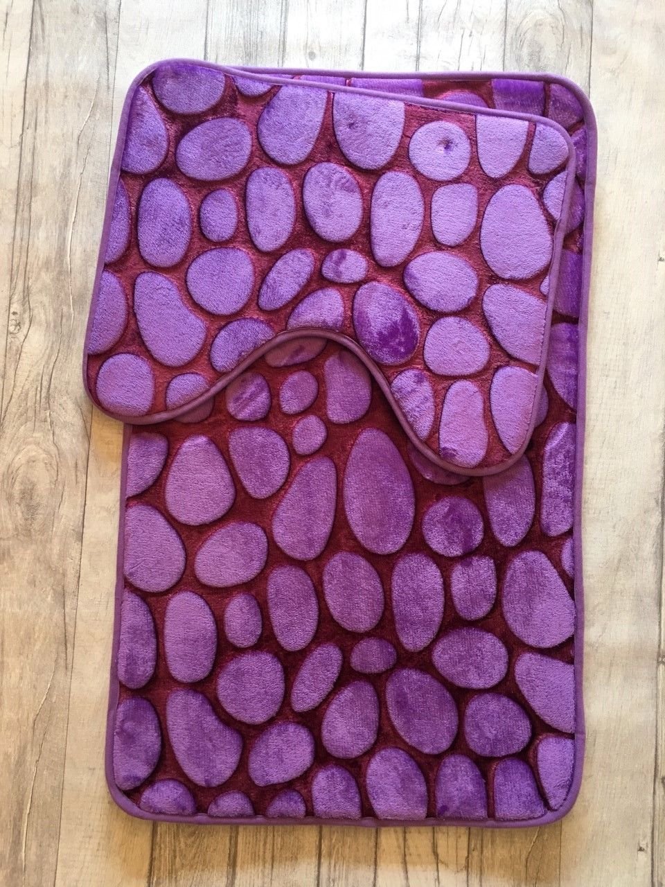 Artistic Fashionista Luxury MEMORY FOAM PEBBLES BATH MAT SET Non-Slip, Absorbable & Washable Pedestal Mat and Bath Mat Bathroom Rug (Plum/Purple)