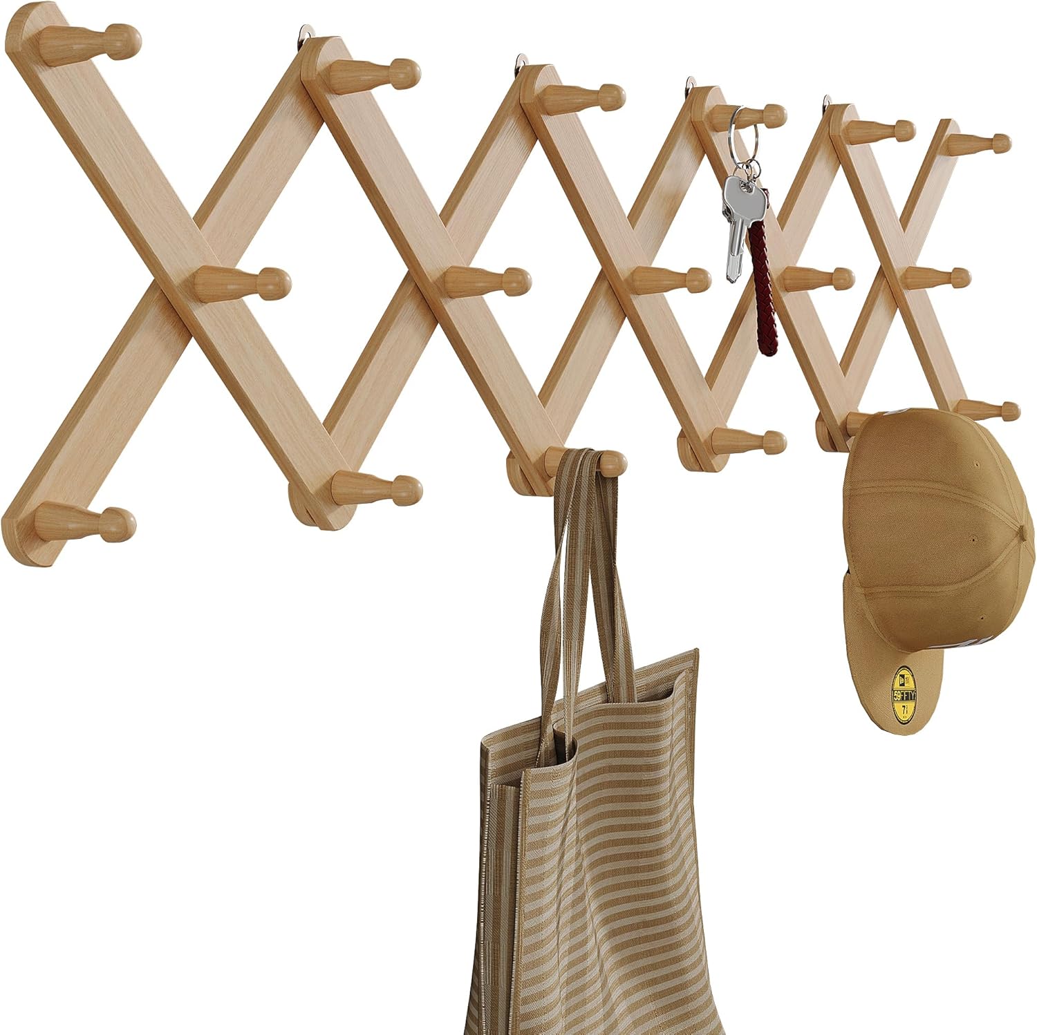 OROPY Wood Accordion Wall Hanger, Expandable Coat Rack Wall