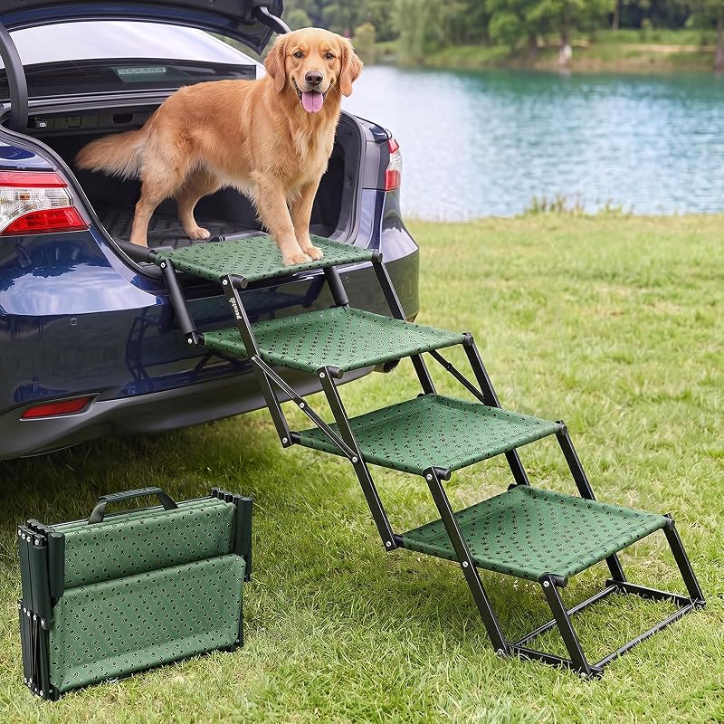 Escada Dobrável para Cães com 4 Degraus, Superfície Antiderrapante Pecute CDS-4LG, Verde