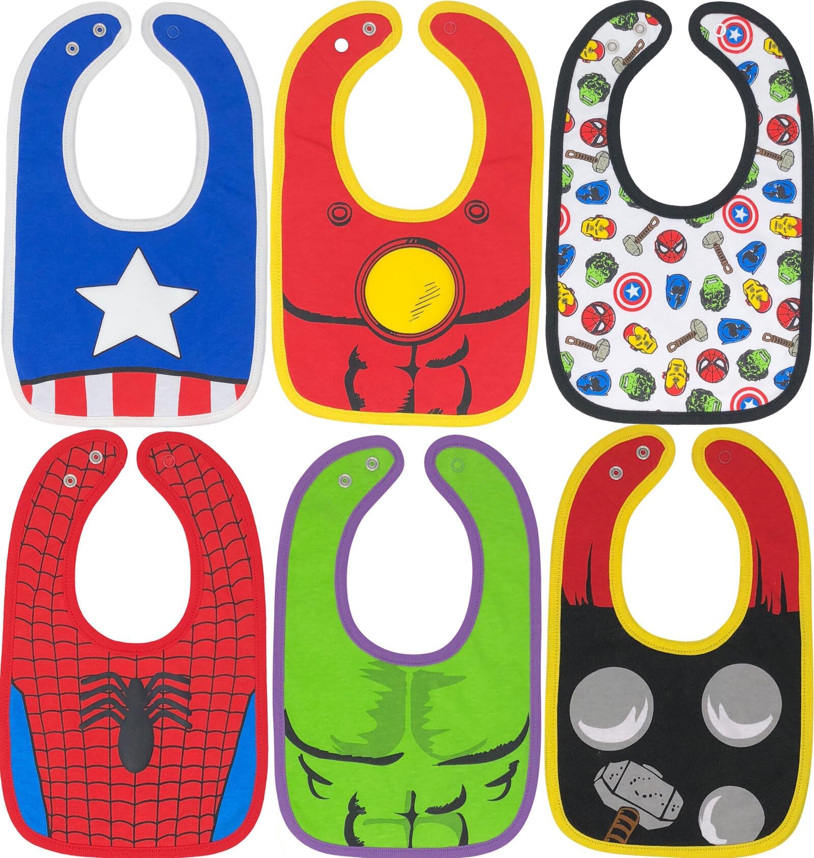Avengers Hulk Spider Man Thor Iron Man Captain America 6 Pack Bibs One Size