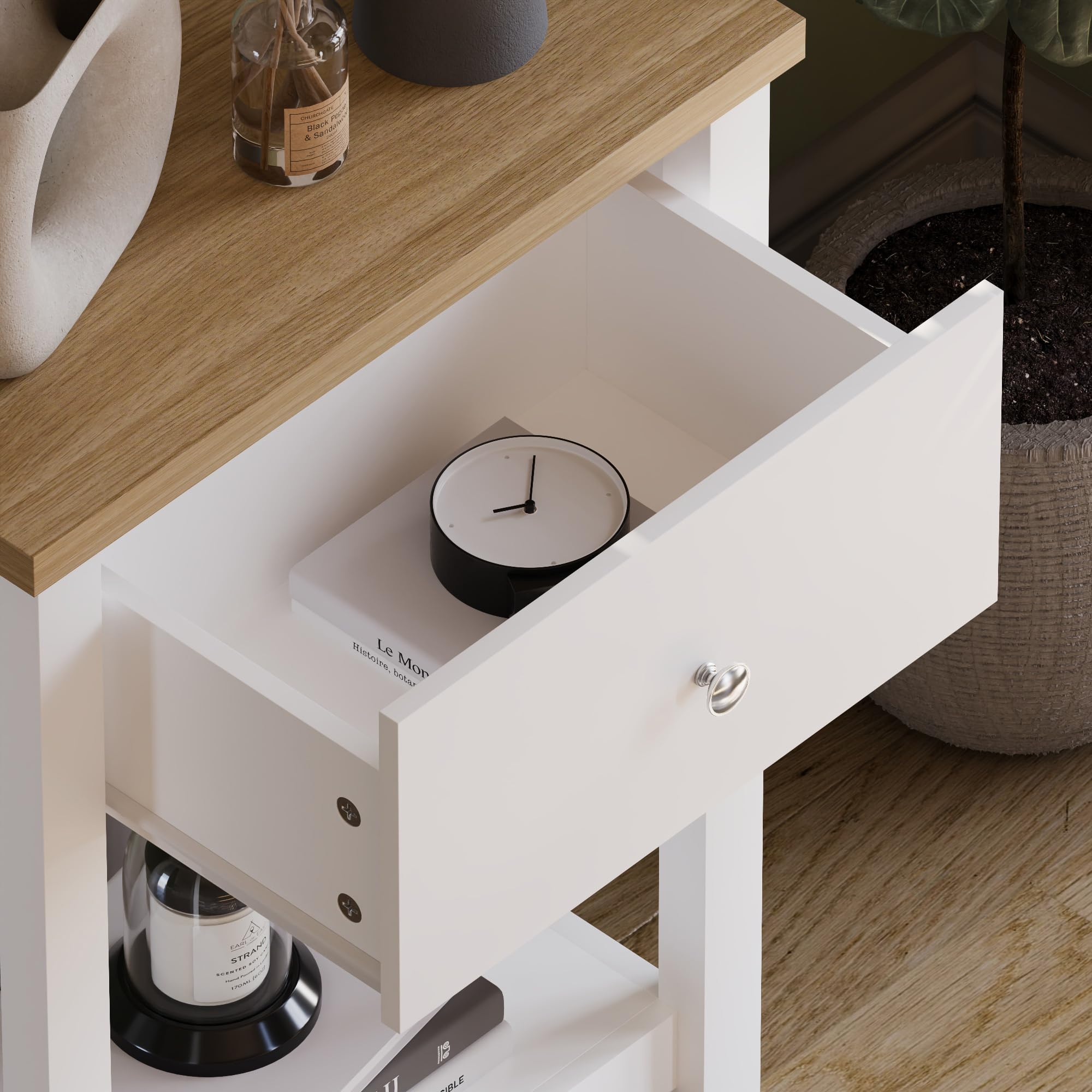 Vida Designs Arlington Consolle D'Ingresso Con Cassetto E Ripiano - Bianco E Rovere - 74x50x30 Cm - Mobile Salotto Piccolo - 2