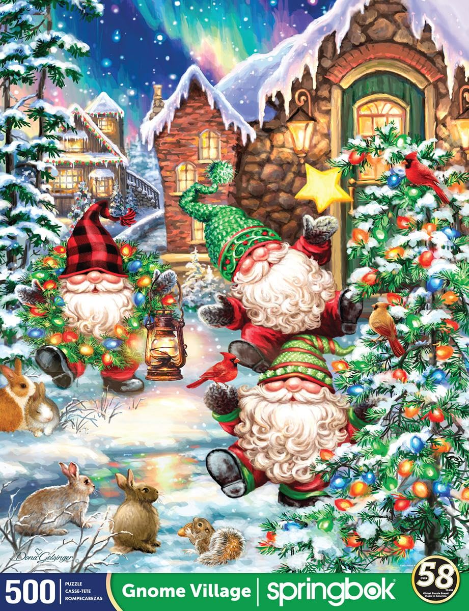 Springbok Gnome Village 500 Piece Holiday Jigsaw Puzzle- Made in The USA with Unique Precision fit Pieces for a Great Puzzling Experience