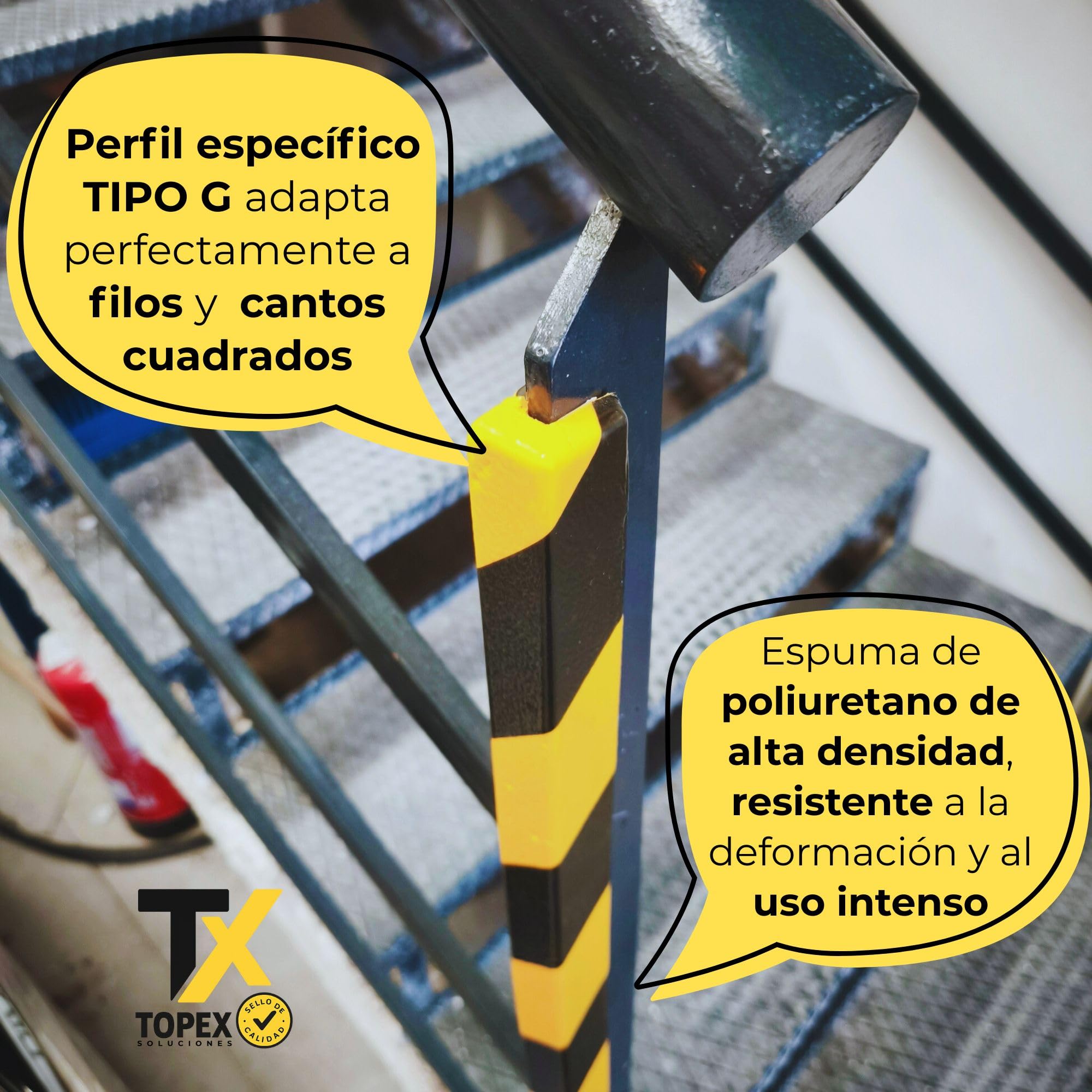 Protector Espuma Tipo G – Paragolpes Seguridad Industrial para Bordes y Cantos – 1 m Amarillo Negro Autoadhesivo – Pack 4