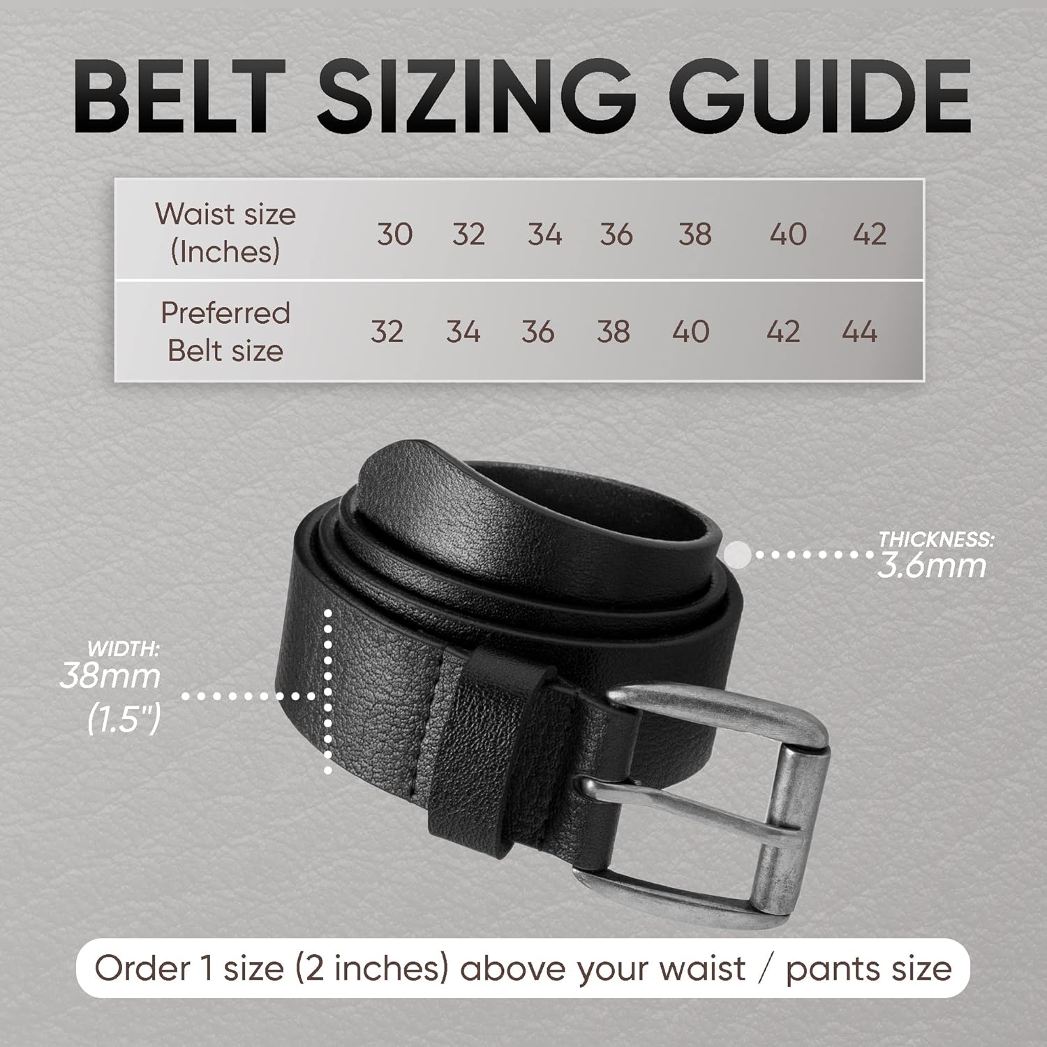 Prospero Comfort Men's Casual Belt Super Soft Full Grain Leather Roller Buckle 38MM 1.5 inch Black Brown Tan - Image 8