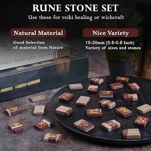 Miniatura 3 de ZAICUS Narmada Crystal Runes Piedras de runas de Futhark de élder grabadas para principiantes, juego de cristal curativo para principiantes,