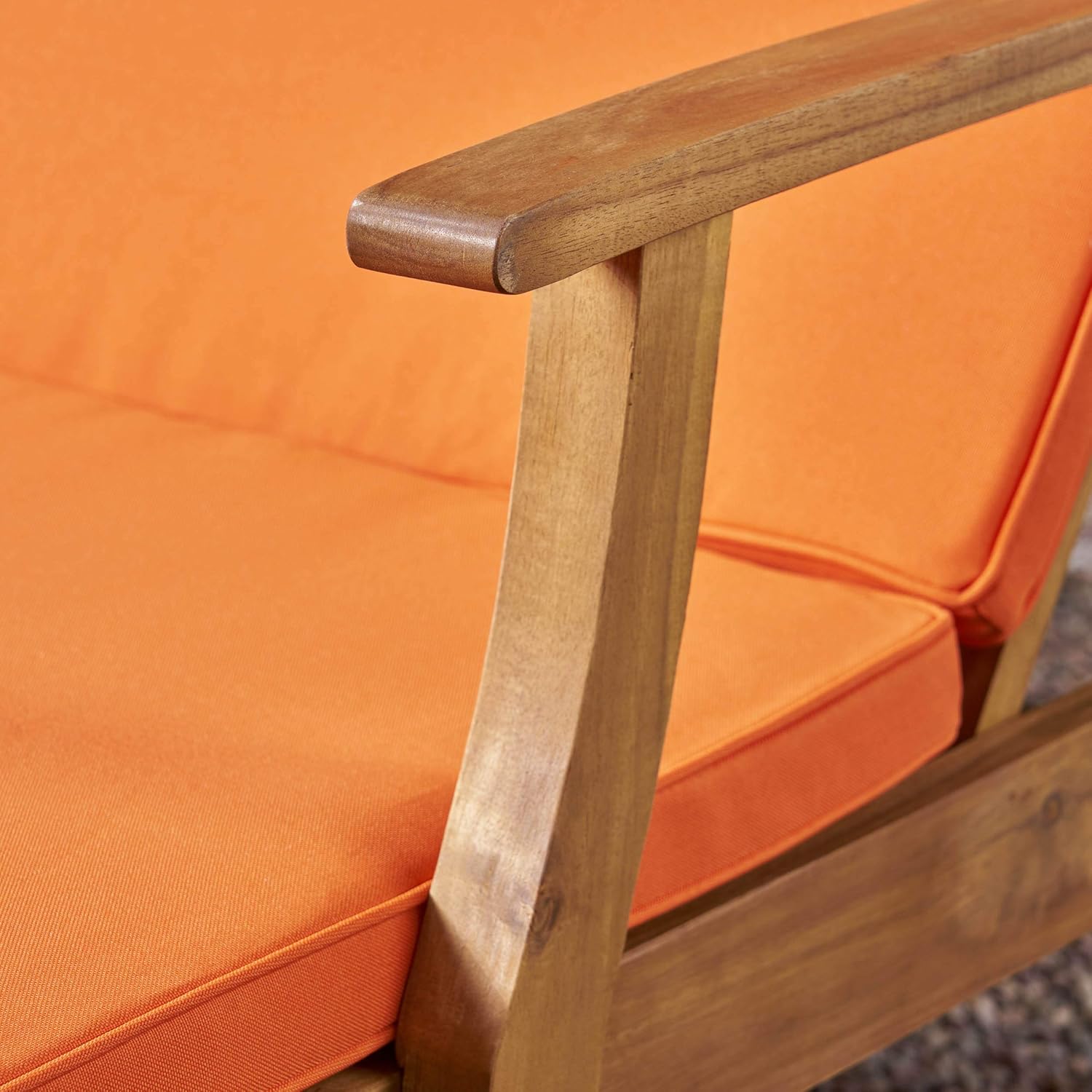 Teak Double Chaise Lounge with Orange Cushions