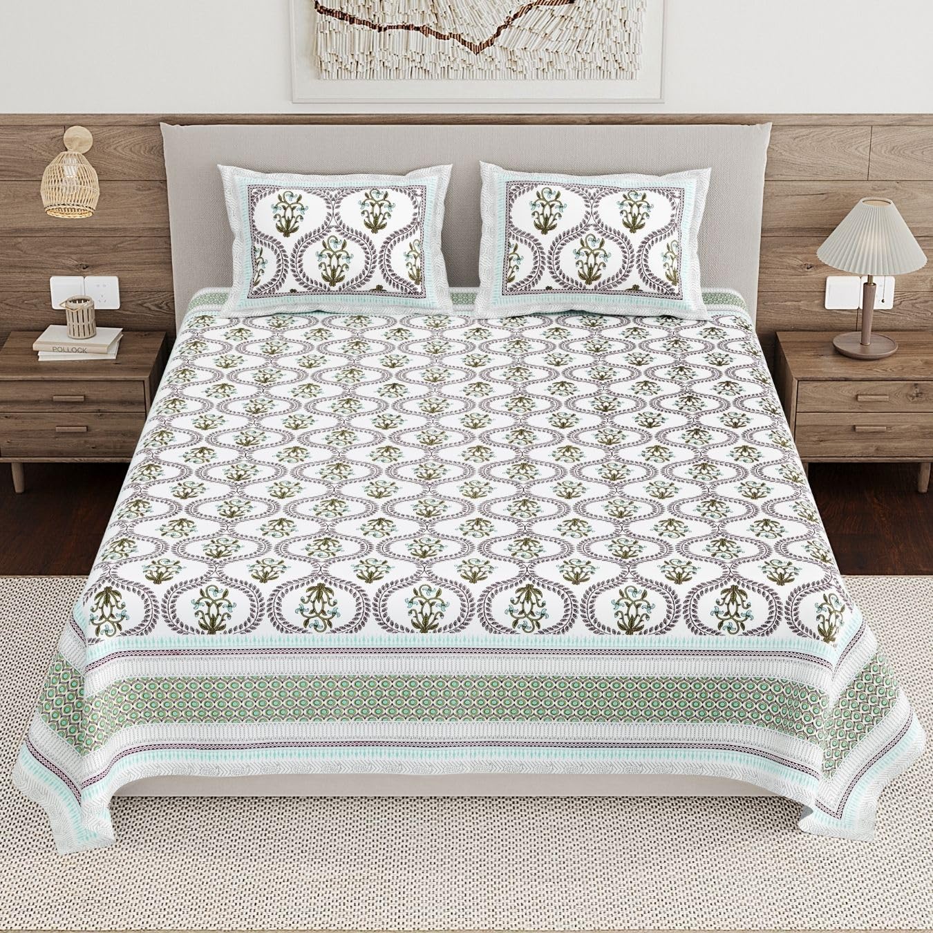 Living Roots Pure Cotton Bedsheets - Grey Paisley -19