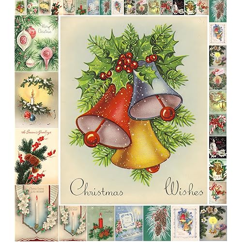 Decoupage Paper Pack (21 Sheets 6"x8") Christmas Decorations and Candles FLONZ Vintage Styled Christmas Pictures Cards for Decoupage, Craft and Scrapbooking