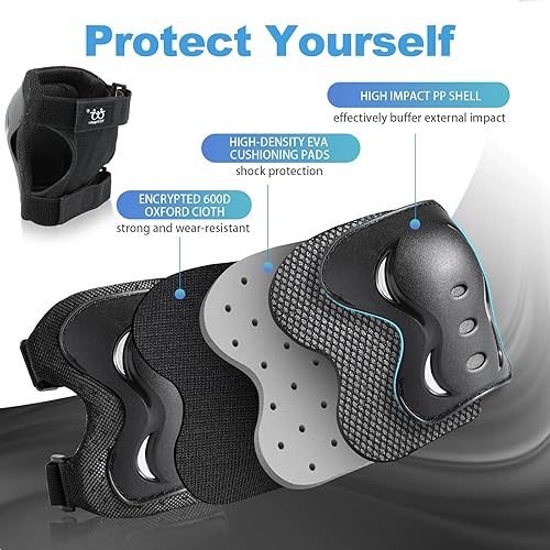 Miniatura 2 de Juego de 6 rodilleras para niños, jóvenes, adultos, coderas con muñequeras, equipo de protección, para patinaje, ciclismo, patinaje, bicicleta,