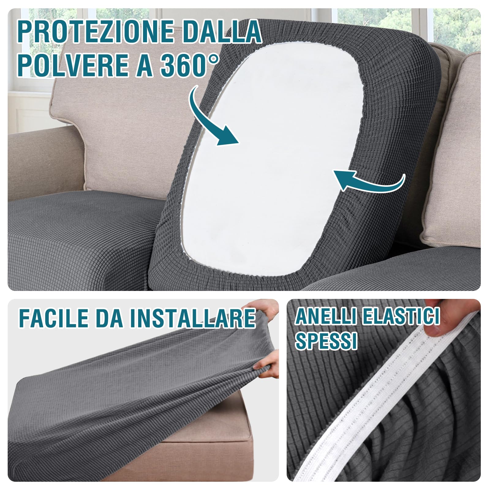 BellaHills Copridivano 2 Posti con Penisola, Copridivano Penisola Destra/Sinistra Universale Copri Divano, Copridivano Impermeabile Antigraffio (2 Posto + Chaiselongue, Grigio)