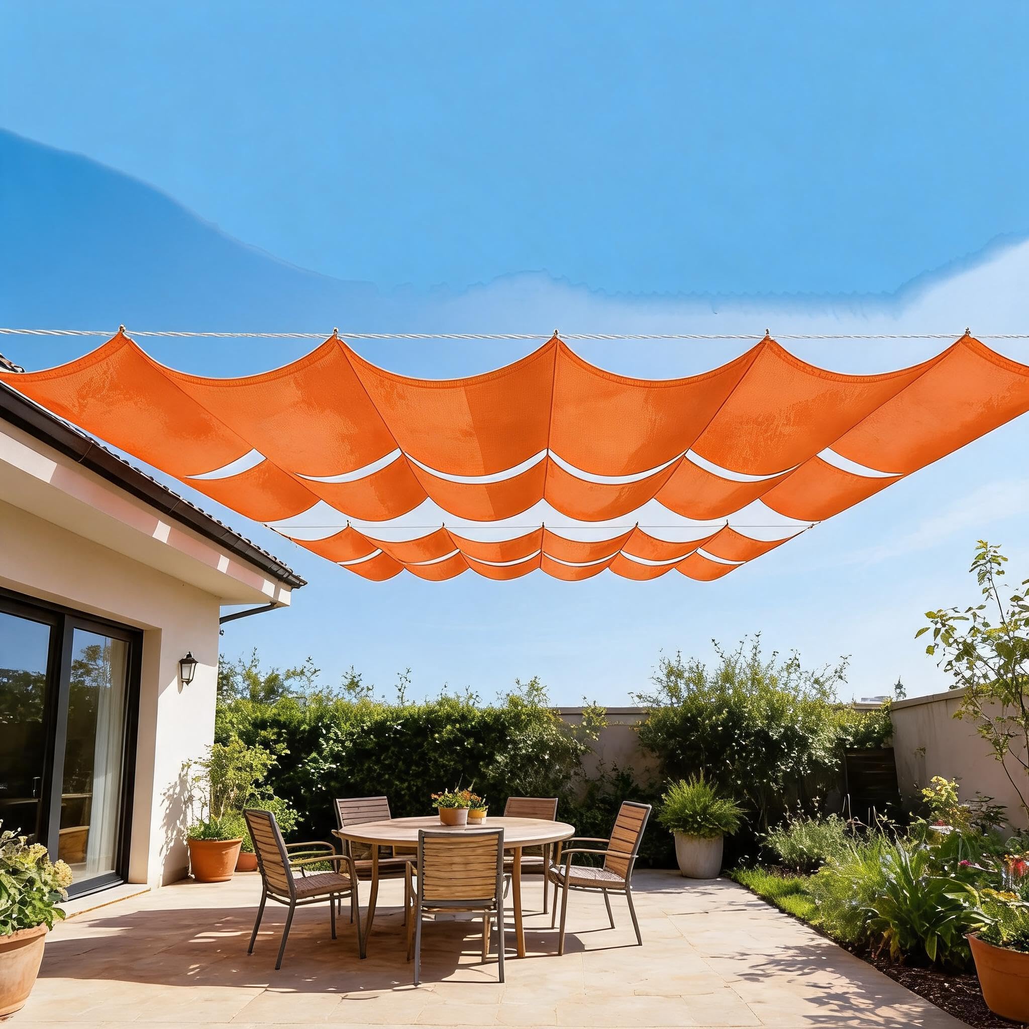 Voile d'ombrage rétractable à vagues 160x1450 cm orange pour jardin