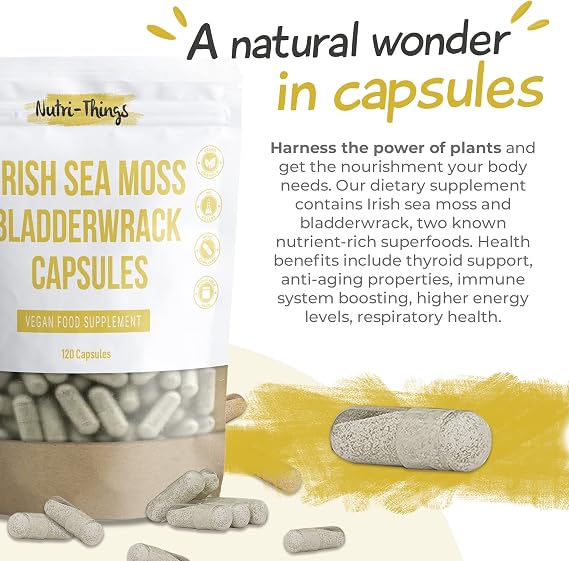 Sea Moss Capsules | Vegan Superfood | Metabolism and Energy Boost | Great Alternative to Gel, Gummies & Raw Irish SeaMoss | 120 Capsules