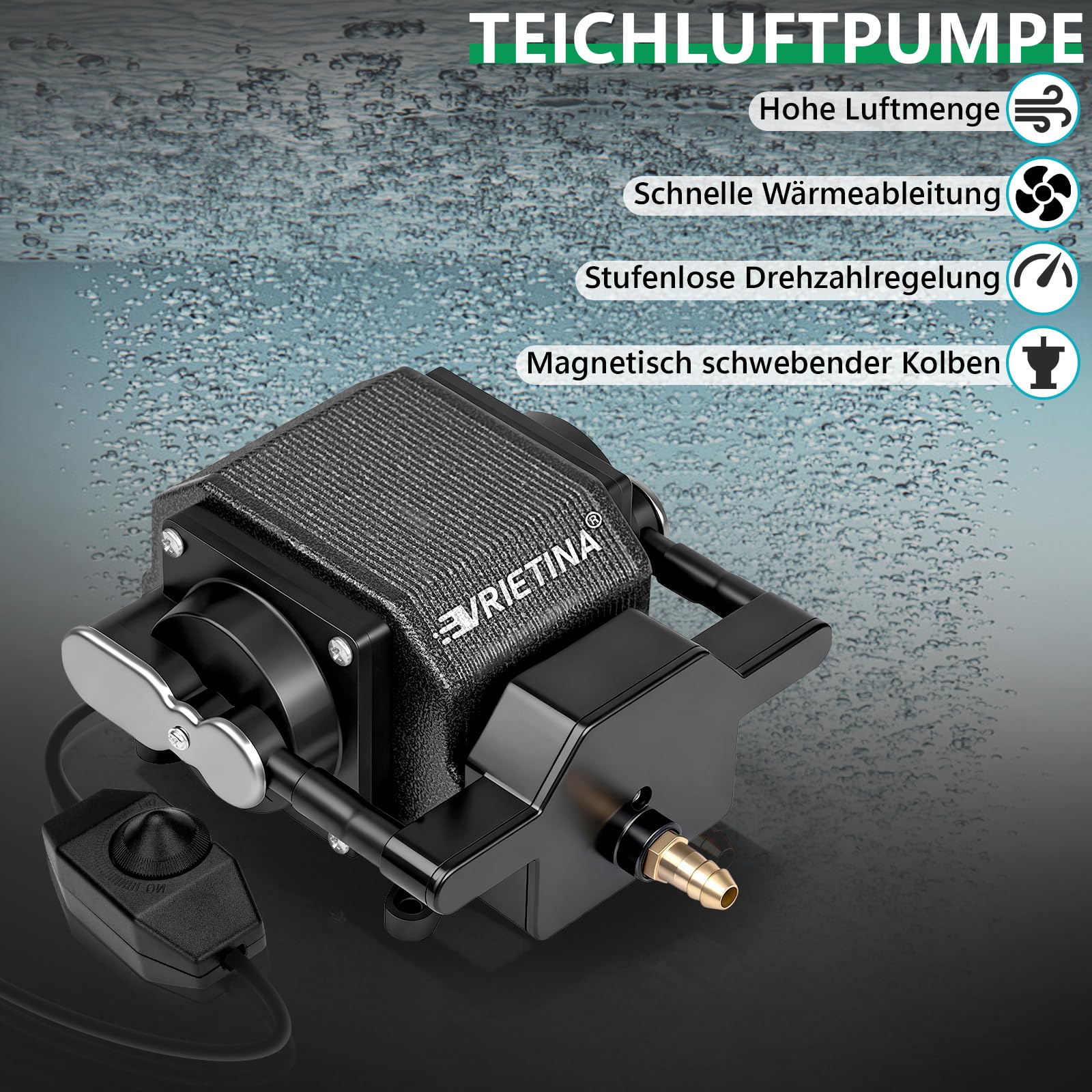 Bomba de aire para acuario de 40 W con motor de cobre de doble canal, carcasa de aluminio, potente aireador de estanque, capacidad máxima de 72 m3, caudal de 80 l/min, ideal para grandes acuarios y