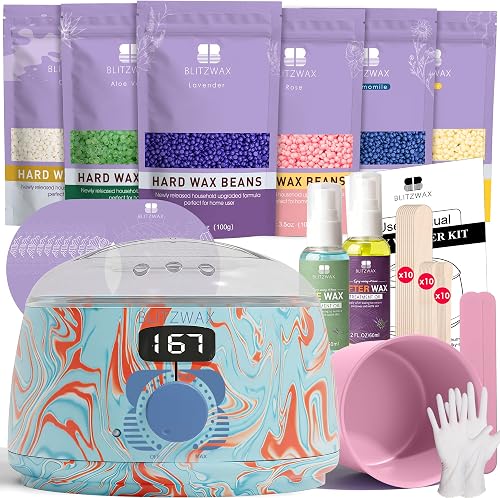 BLITZWAX Waxing Kit for Women, Co Hair Removal Hard Wax Warmer Home Kit | Pool Swirl Design, Fast Heating Pot, Brazilian Bikini Face Legs Body, Beginner Friendly, Smooth Home Salon Results, Easy Melt