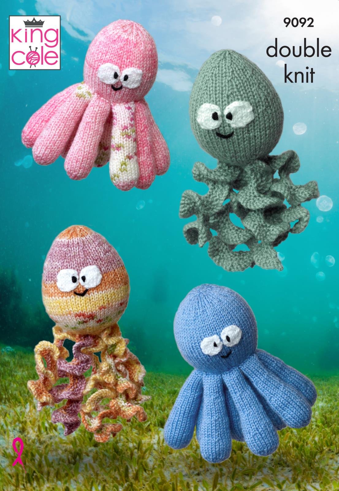 Double Knitting Pattern Small or Large Octopus & Squid Toys King Cole DK 9092