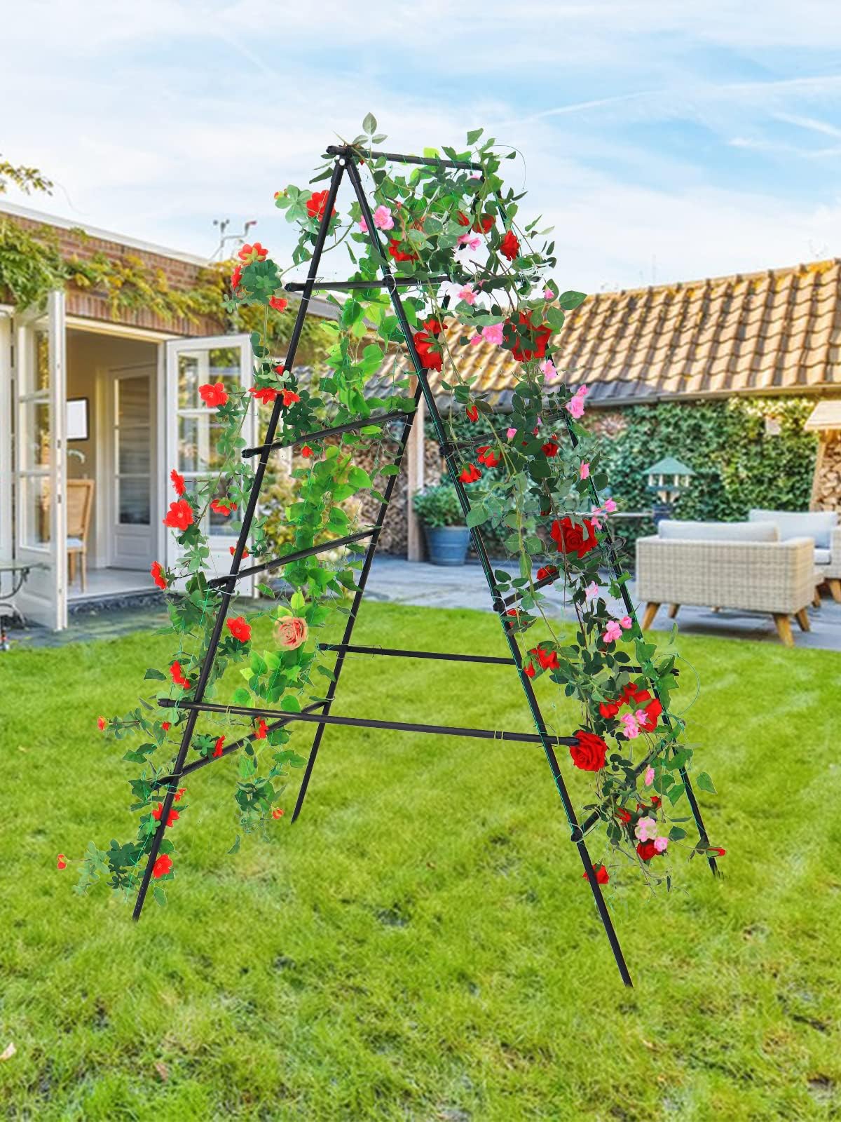 Traliccio Da Giardino In Ferro Battuto Per Piante Rampicanti, Confezione Da 3 - 185/210 Cm X 50 Cm, Supporto Per Piante In Vaso Antiruggine, Recinzione Da Giardino Resistente Alle Intemperie(Green,210