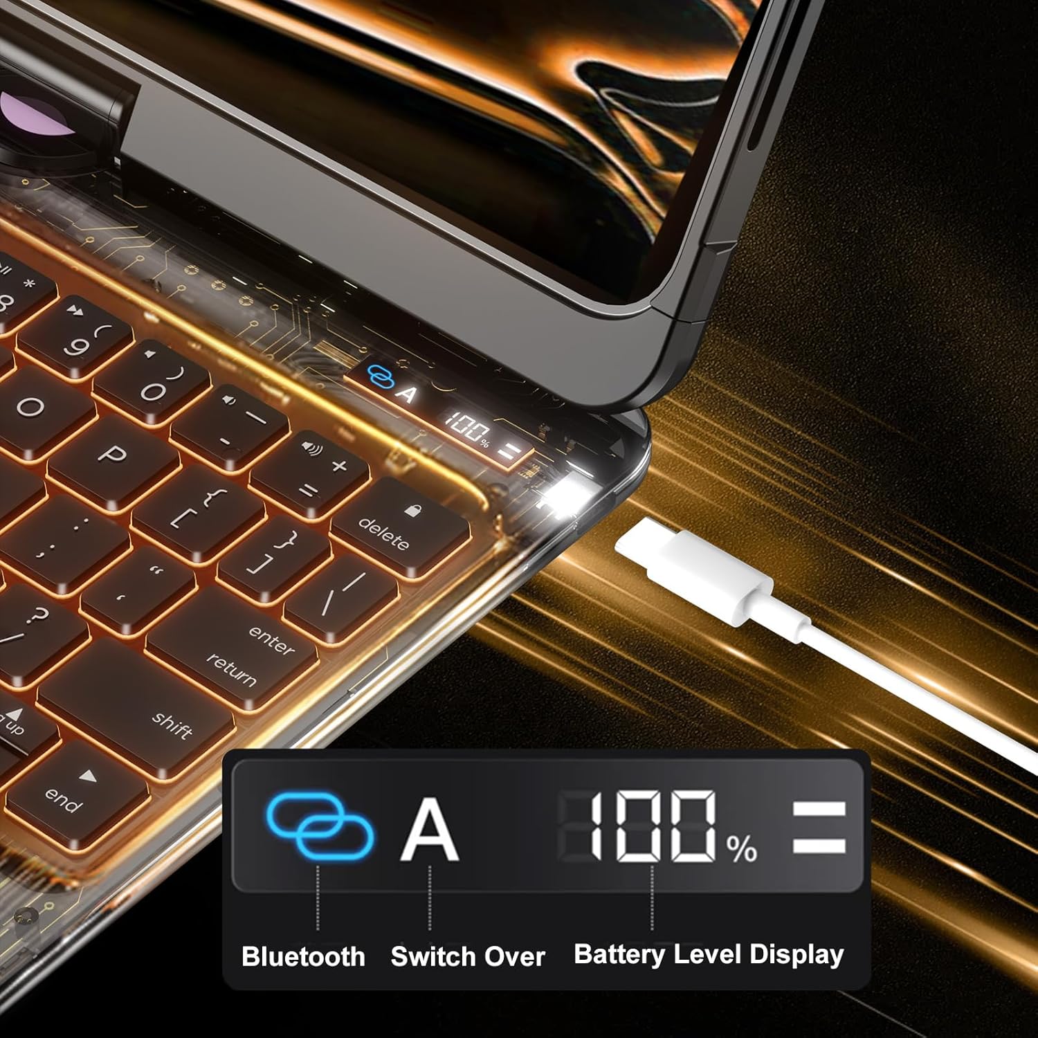 Transparent Keyboard Case for iPad Pro 13in(M4/5) 2024/2025,360°Rotating,7-Color Backlit Wireless Keyboard with Touchpad,Pencil Holder,Black