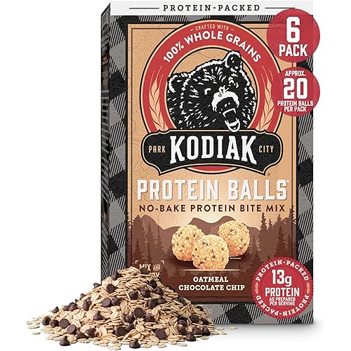Kodiak Cakes Oatmeal Protein Ball Mix, Chocolate Chip, High Protein, 100% Whole Grains, (Pack of 6)