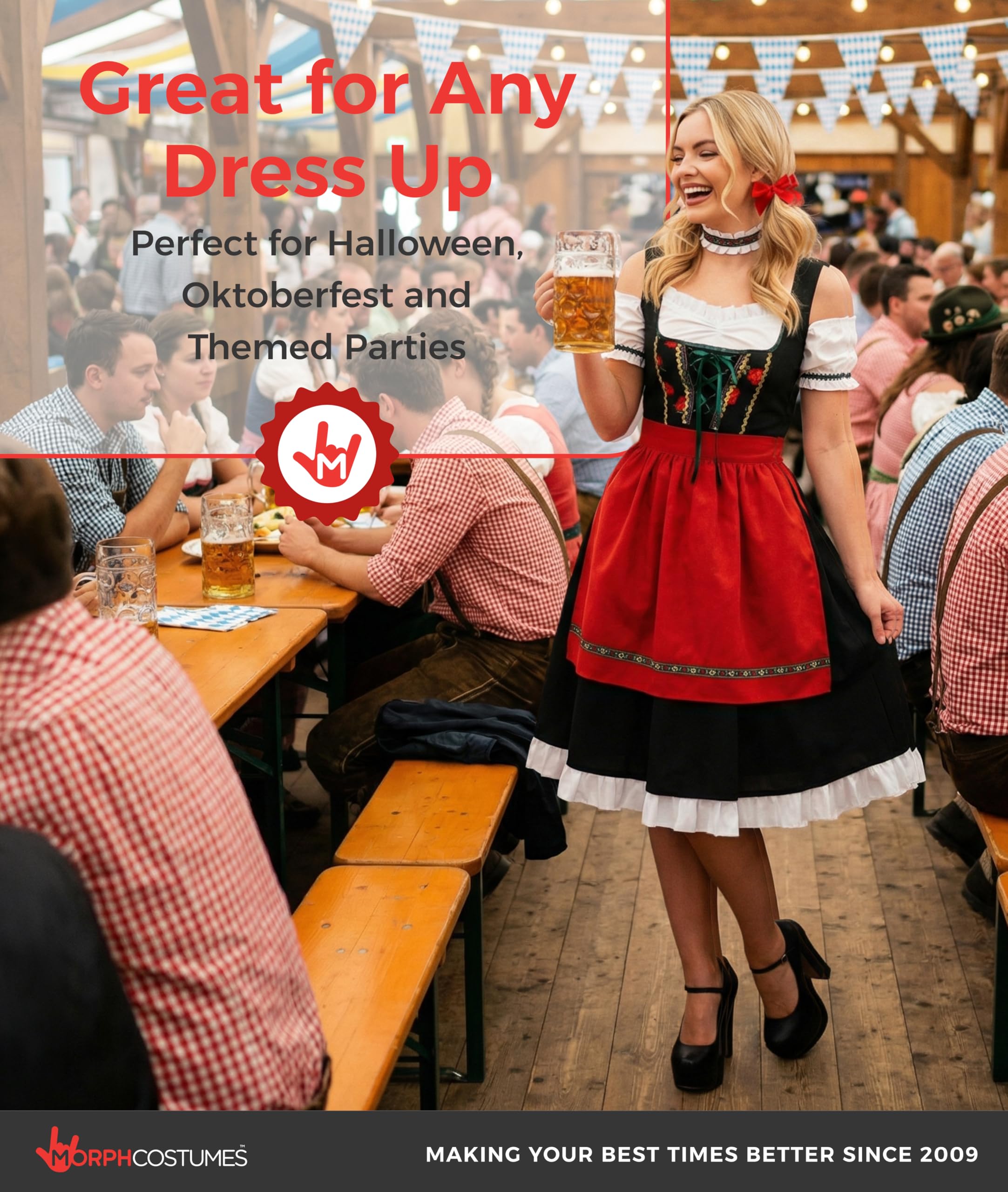Morph Costume Bavarese Donna - Abito Tirolese per Oktoberfest, Vestito Tradizionale Donna per Feste e Eventi Speciali