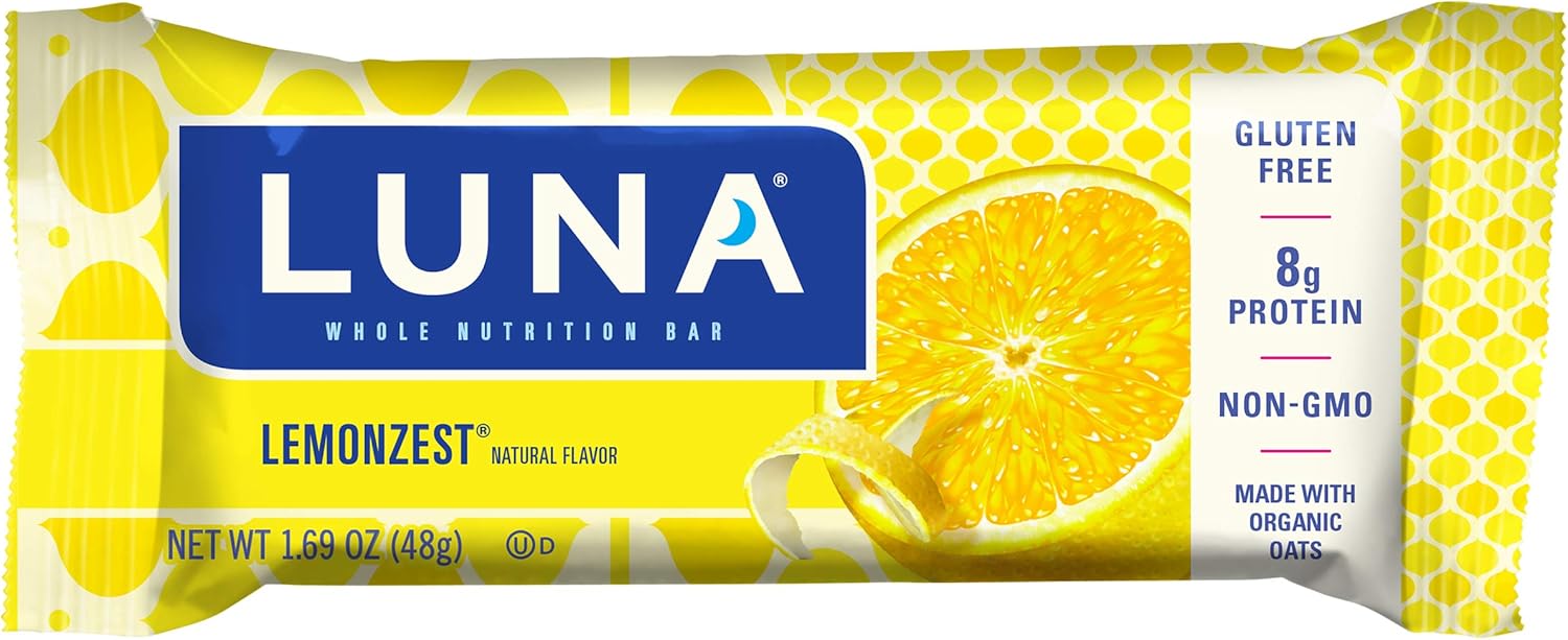 LUNA BAR Gluten Free Snack Bars Lemon Zest 8g of