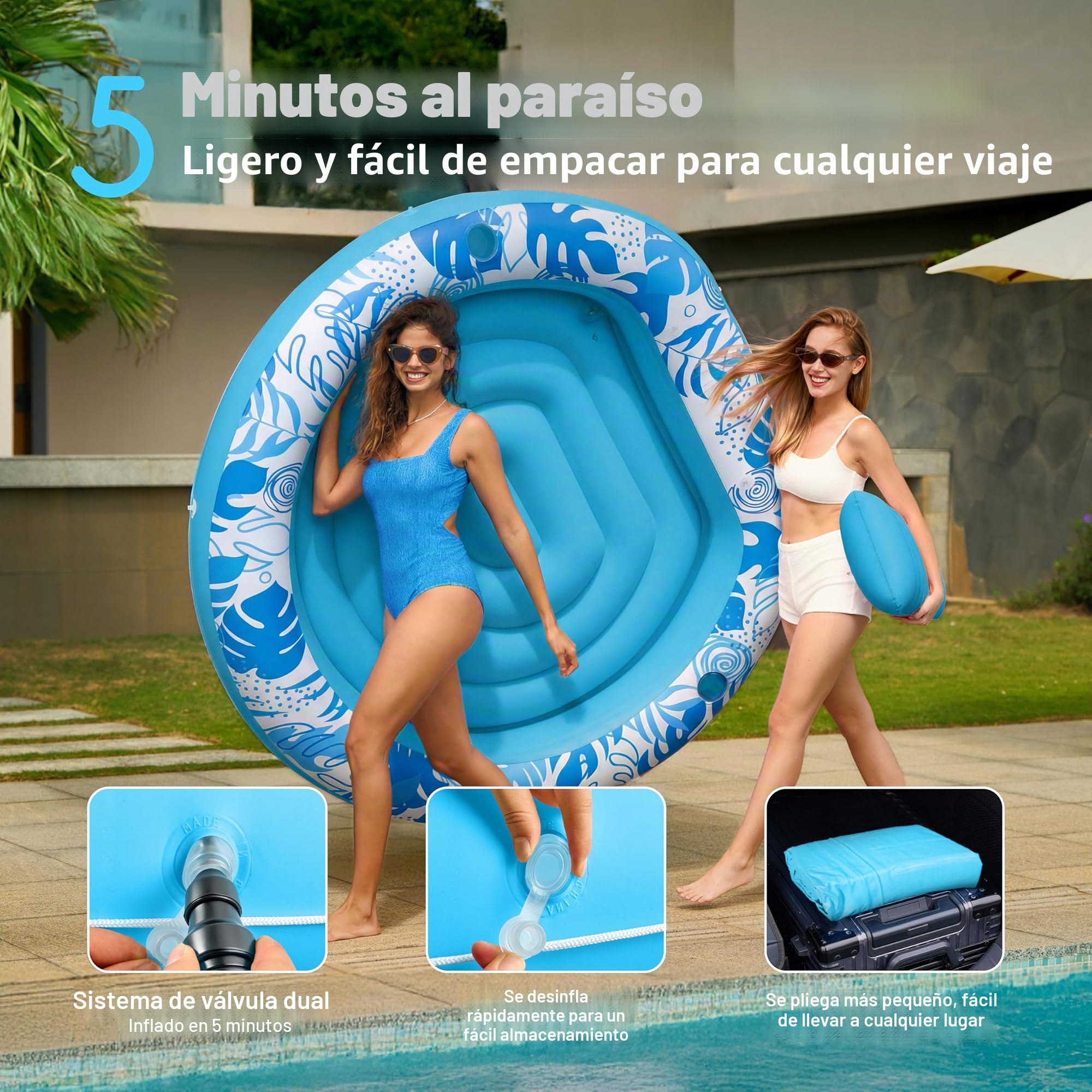 SLOOSH Flotador Inflable para alberca bronceadora, 72 x 65 Pulgadas, flotadores de Piscina para Adultos con Almohada, Tela de Lujo, Flotador Grande para Tina, para Tomar el Sol