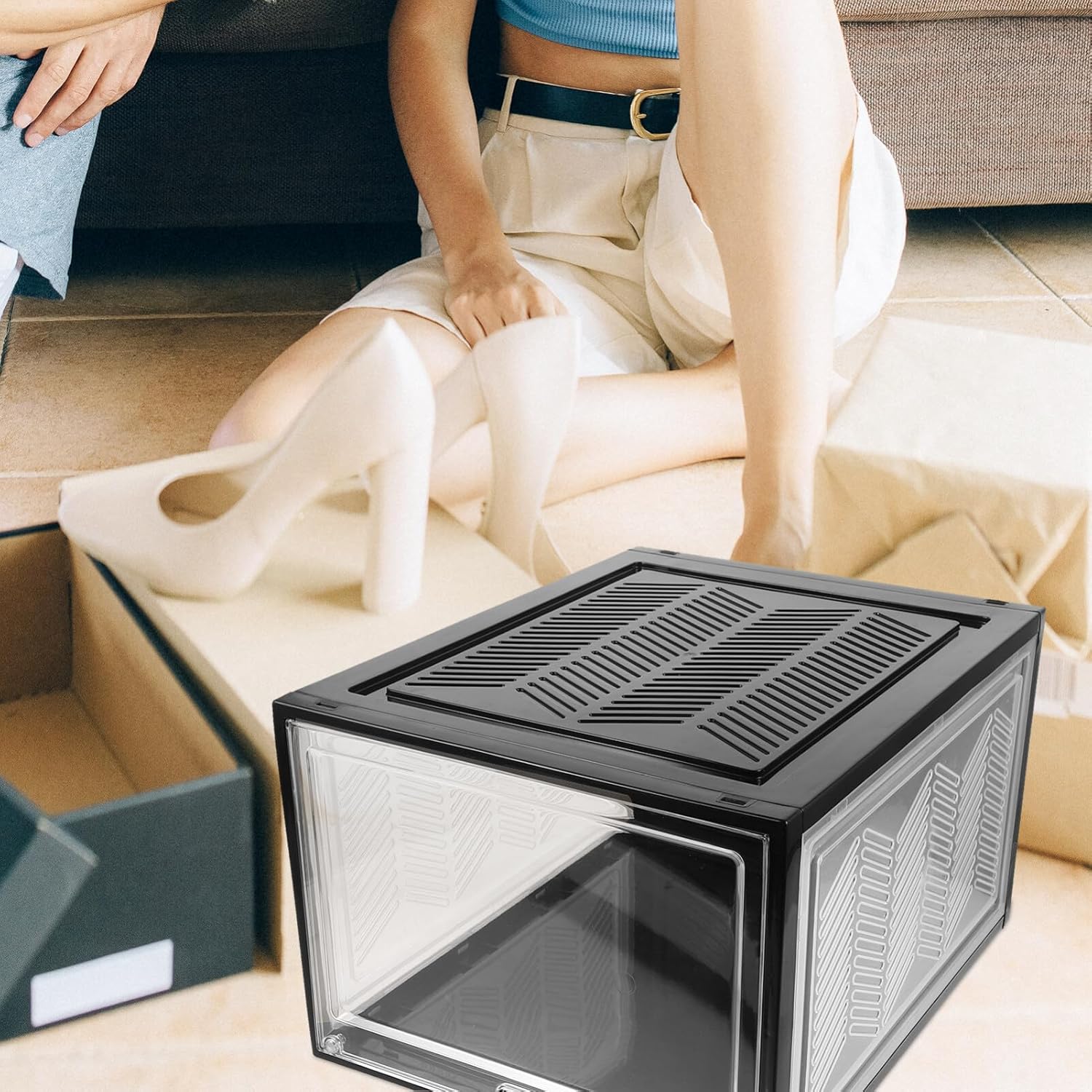 Alipis 2pcs Thickened Shoe Storage Boxes Stackable Organizer for Home Convenient Design for Easy Access and Lightweight for Use for Closet and Bedroom