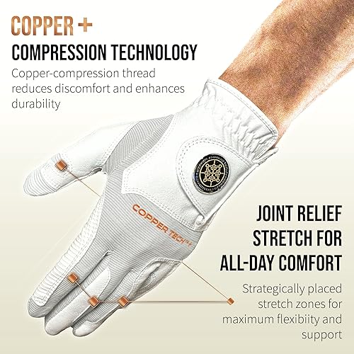 Miniatura 2 de Copper Tech Guantes de golf para hombre, talla única, para la mayoría de los usados en la mano izquierda para golfistas diestros
