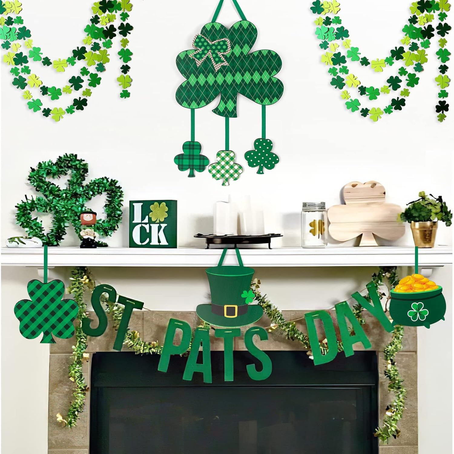 2 Pieces St. Patrick's Decoration Shamrock Clover Wood Door Wall Signs with Ropes DIY, Irish Sign Ornaments Hanging Crafts for Home Farmhouse St. Patrick Party Front Door Outdoor Wedding Party Supply Decoration Green : Home & Kitchen