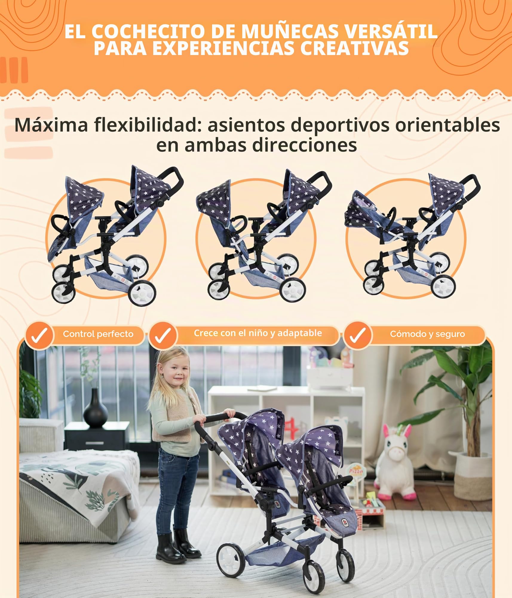 Bayer Chic 2000 - Cochecito de muñecas Linus Duo, Carrito de muñecas Gemelos para niños de 4 a 8 años, Melange Gris Oscuro, Menta, 690-67