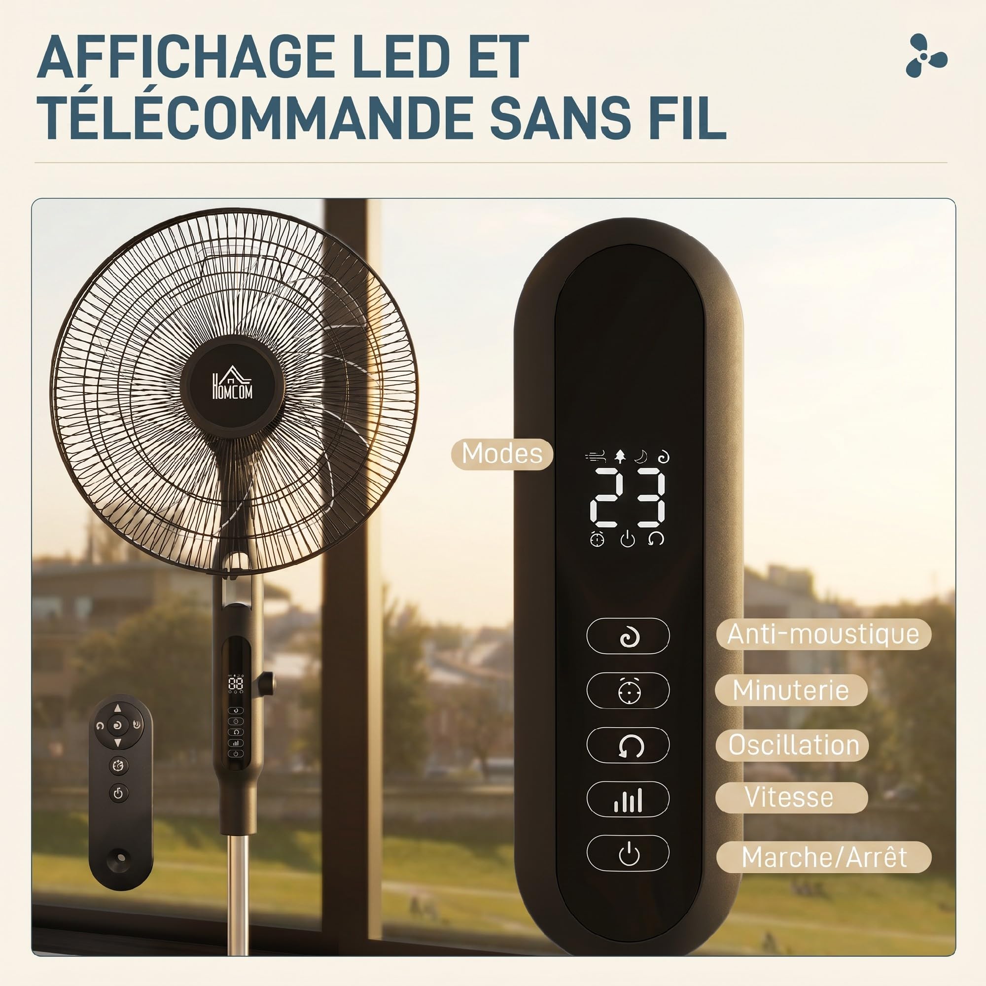 HOMCOM Ventilateur sur Pied Ø42cm Silencieux Télécommande Minuterie Noir | 40W, 3 Modes, 28 Vitesses, Fonction Anti-Moustique, Hauteur Réglable, Oscillant 75°