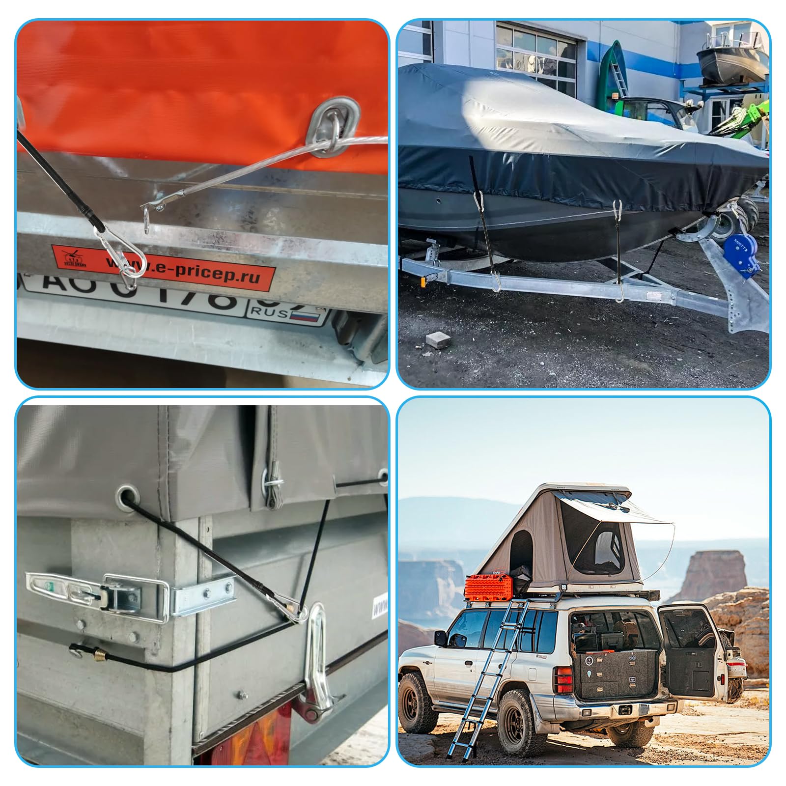 Juego De 8 Gomas Elásticas Con Mosquetón Ajustables - Para Coche, Toldo, Camping Y Outdoor | 30/60/100 Cm, Negras Y Extra Fuertes