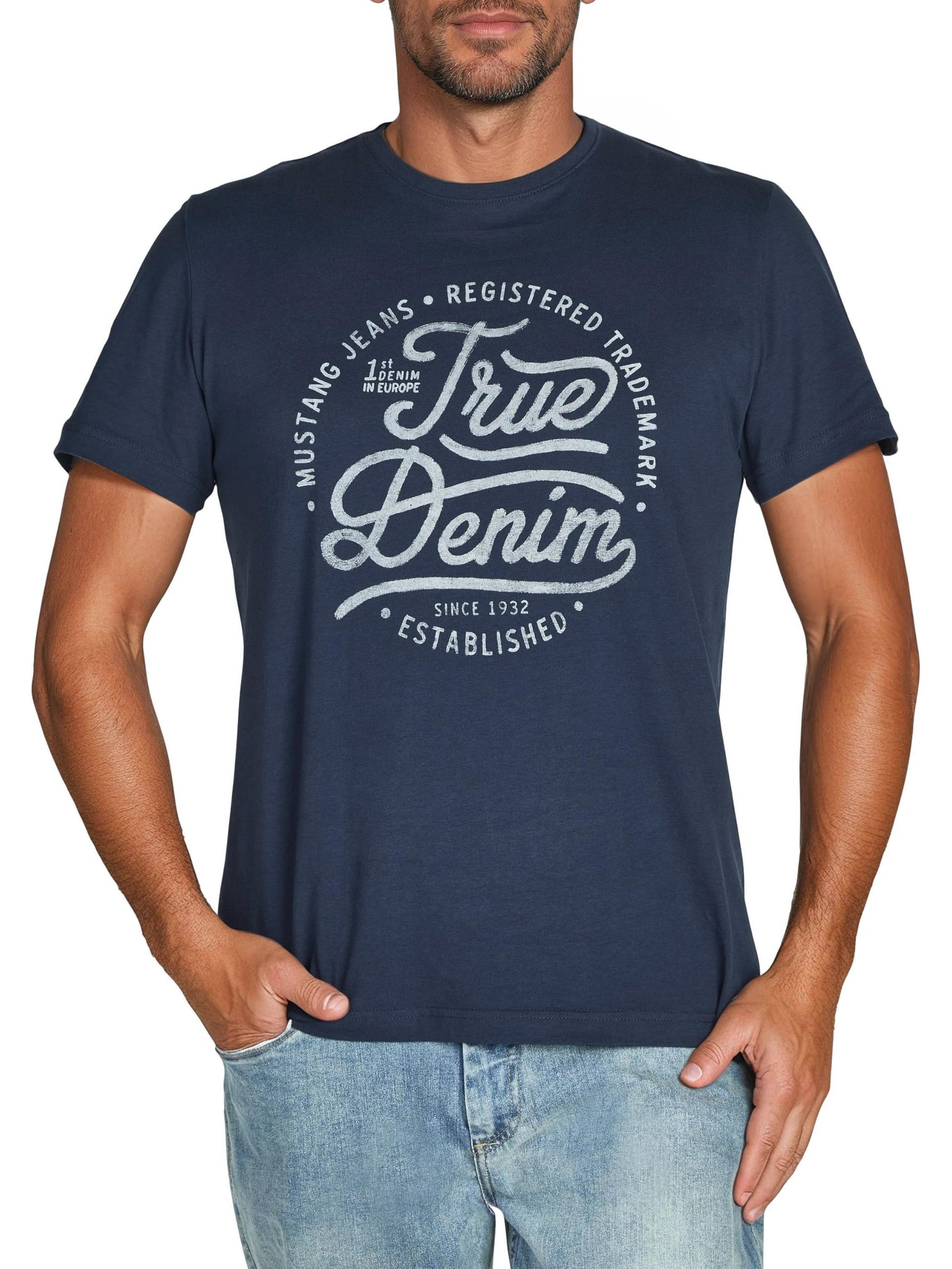 MUSTANG Tshirt Herren Baumwolle Regular Fit 4er Pack Set Rundhals Kurzarm Sommer Tee Shirt Logoprint, Größe:3XL, Farbe:Farbmix (P7) – Ansicht 2