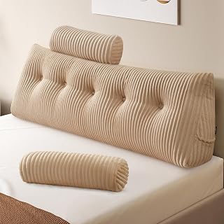 Z-hom Bücherkissen, Keilkissen, Lesekissen Für Bett Und Sofa, Cozy Rückenkissen, Praktisches Seitenfach, Removable Cover, Mit Rundem Kopfkissen (Beige, 150 * 50 * 20cm)