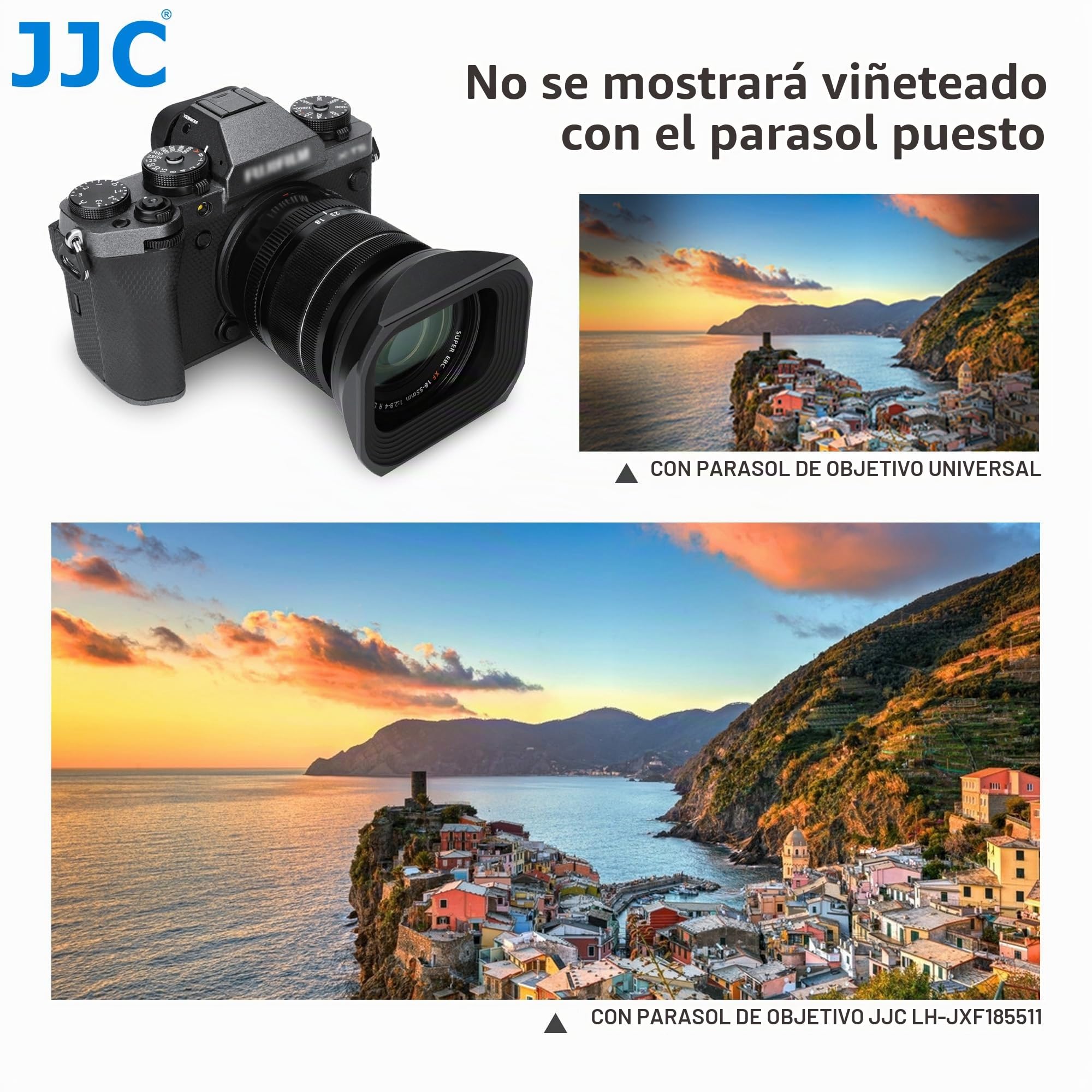 JJC Parasol cuadrado de metal para lente FUJI.XF14mm F2.8 R y XF18-55mm F2.8-4 R LM OIS lente con tapa de diseño deslizante - Sustituye a FUJI.14/18-55