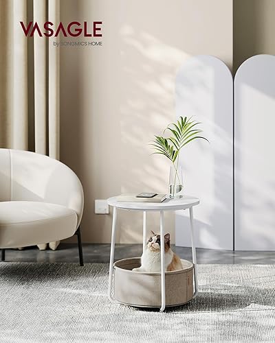 Miniatura 2 de VASAGLE Colección LILEA - Mesa auxiliar pequeña redonda, moderna mesita de noche con cesta de tela, blanco mate y marrón camello ULET223W10 Blanco