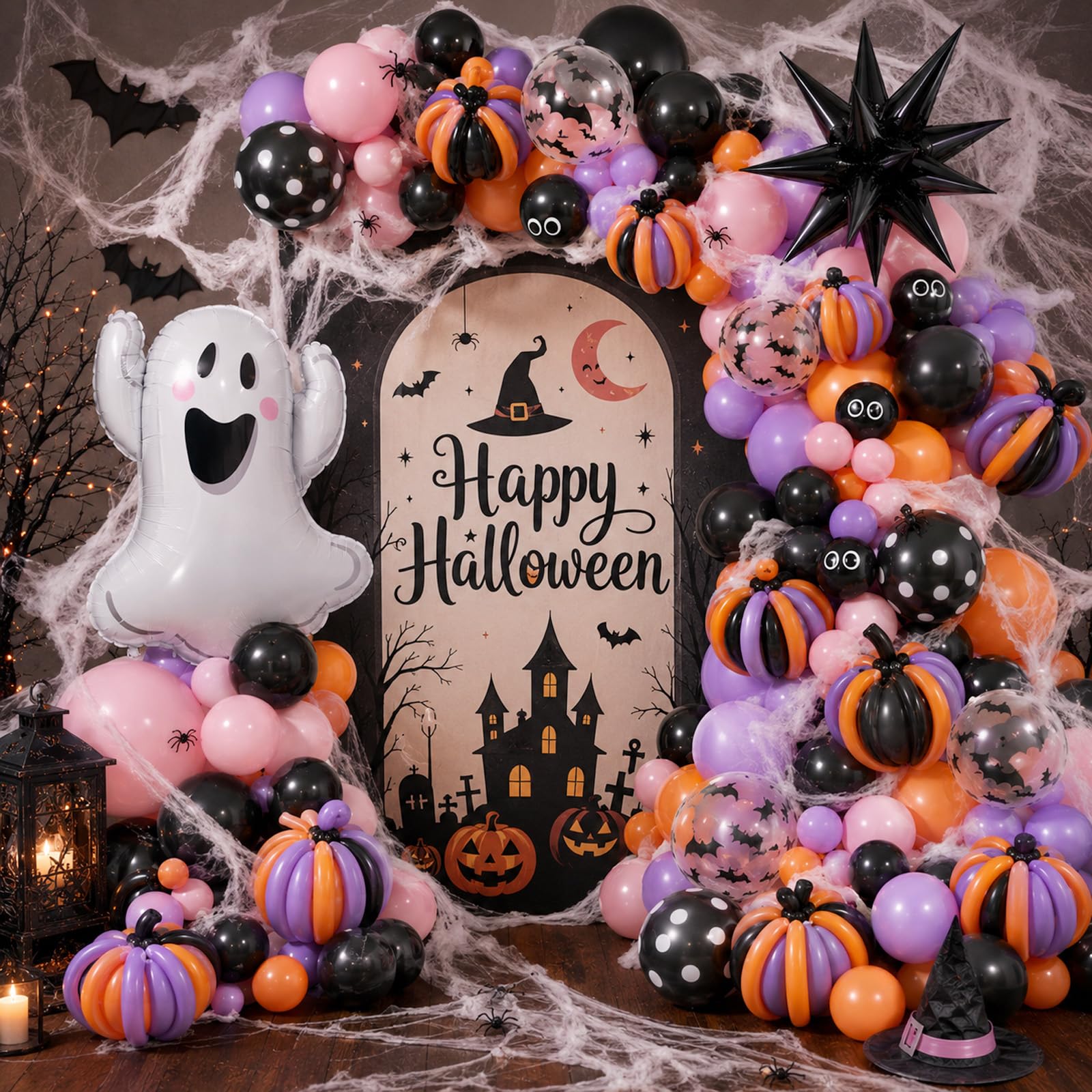 Halloween Balloon Garland Arch Kit Pink Spooky One 1st Birthday Decorations — image 1