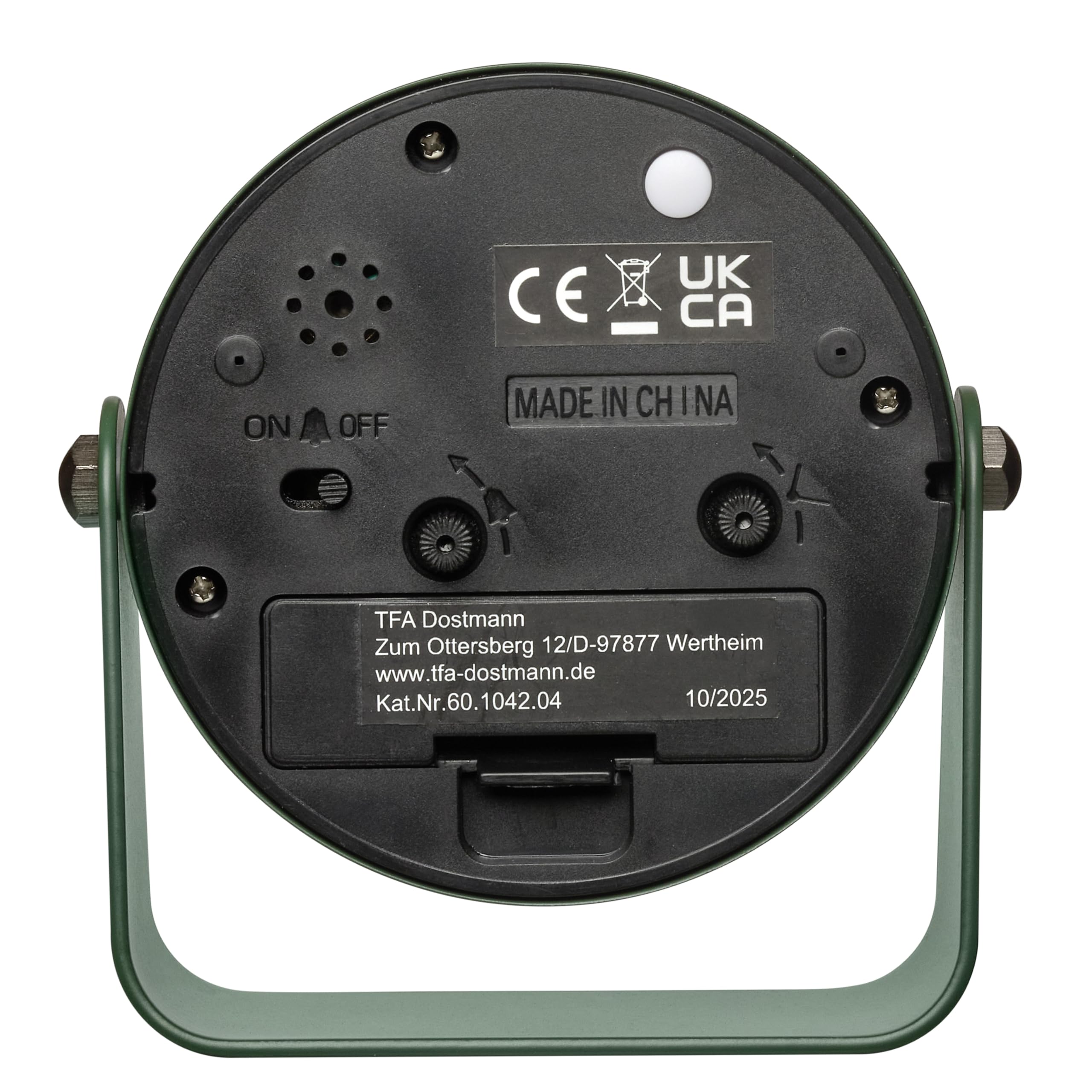 TFA Dostmann Sveglia analogica da comodino, Design, 60.1042.04, senza ticchettio, extra silenziosa, in metallo, con retroilluminazione, adatta anche come orologio da tavolo, verde