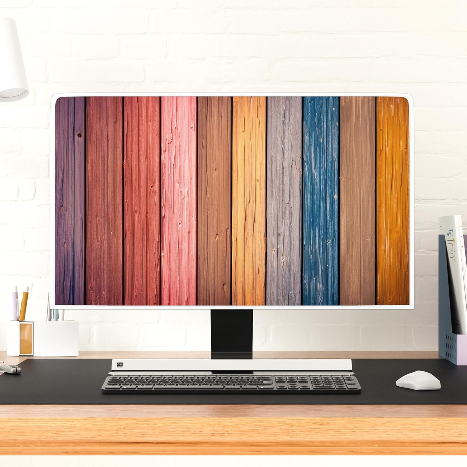 Baocicco Waterproof Television Covers 70 Inch Anti-Static Dust-Proof TV Display Protectors Protective Sleeve Compatible with Screen TV Desktop TVs,Colorful Wooden Board Design