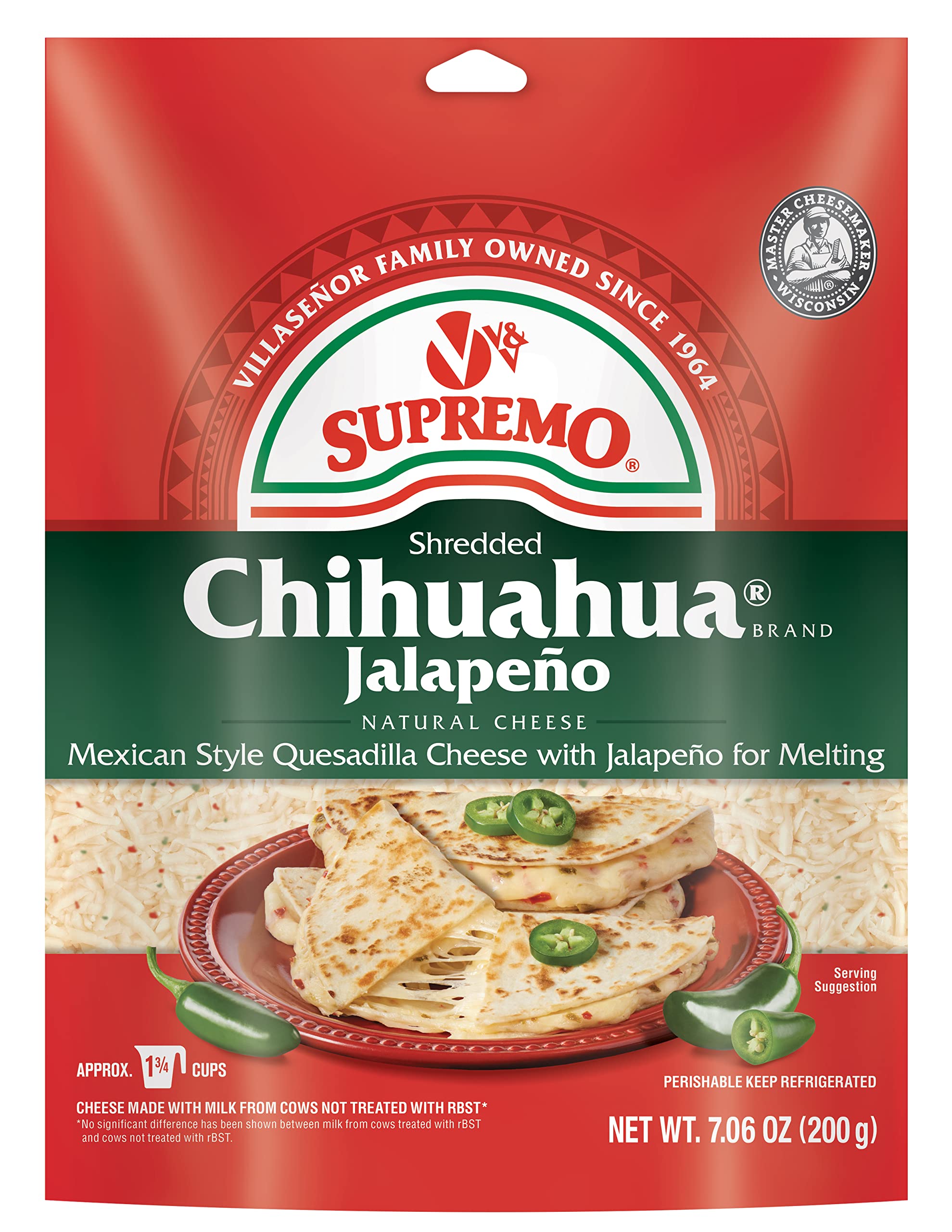 V&V Supremo, Shredded Jalapeno Cheese, 7.06 oz