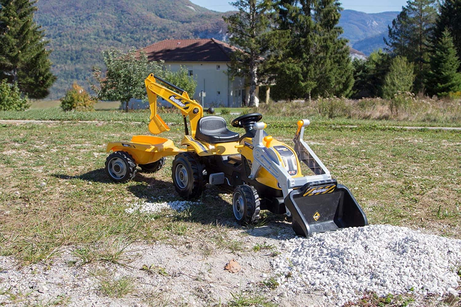 Smoby 7600710301 - Traktor Builder Max - Trettraktor mit Anhänger, Trailer verfügt über Tragkraft von bis zu 25 kg, Schaufel bis zu 3 kg belastbar, Traktor für Kinder ab 3 Jahren, Gelb