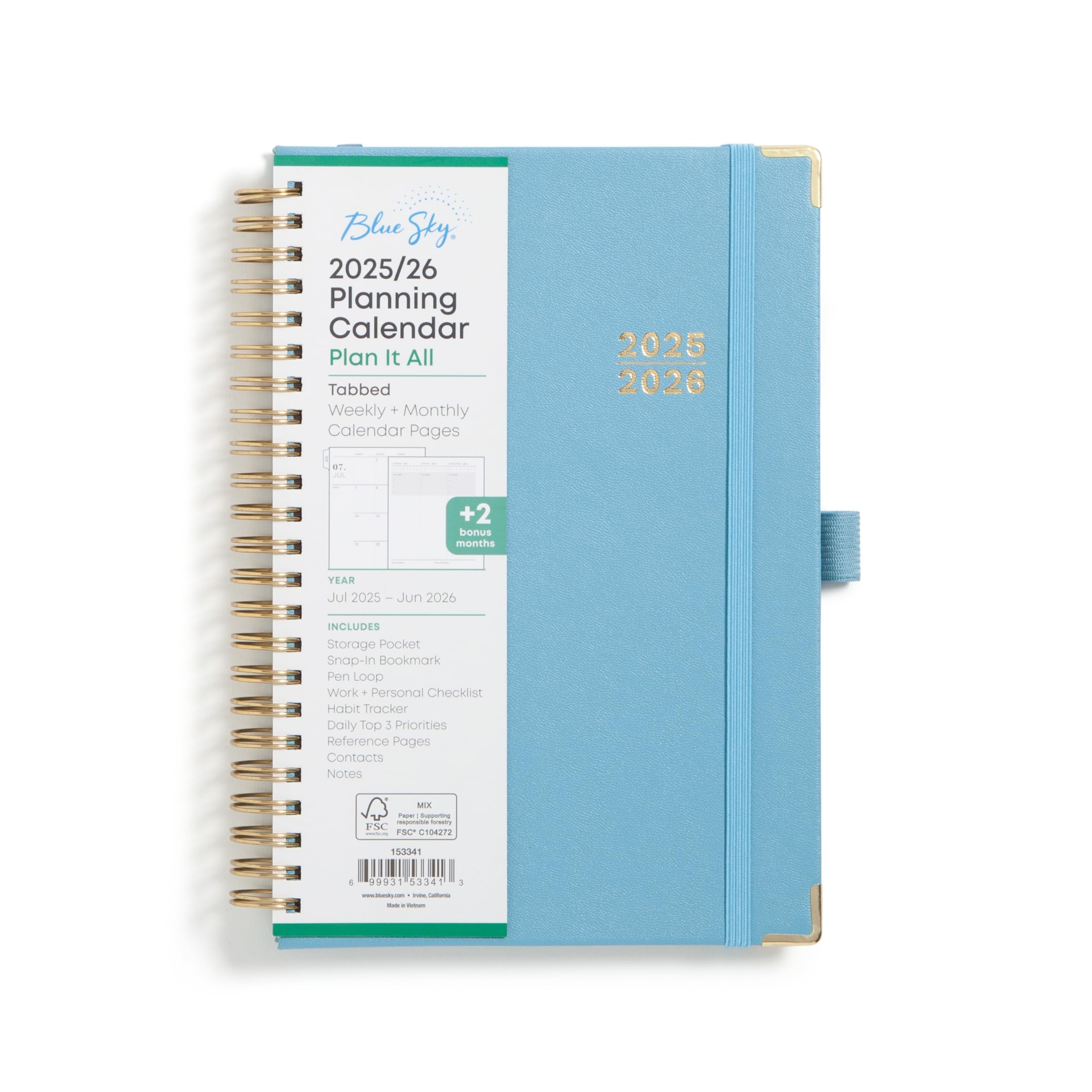Blue Sky 2025-2026 Academic Year Weekly and Monthly Planner Calendar, July 2025 - June 2026, 12-Month, 5" x 8", Faux Leather Cover, Wirebound, Storage