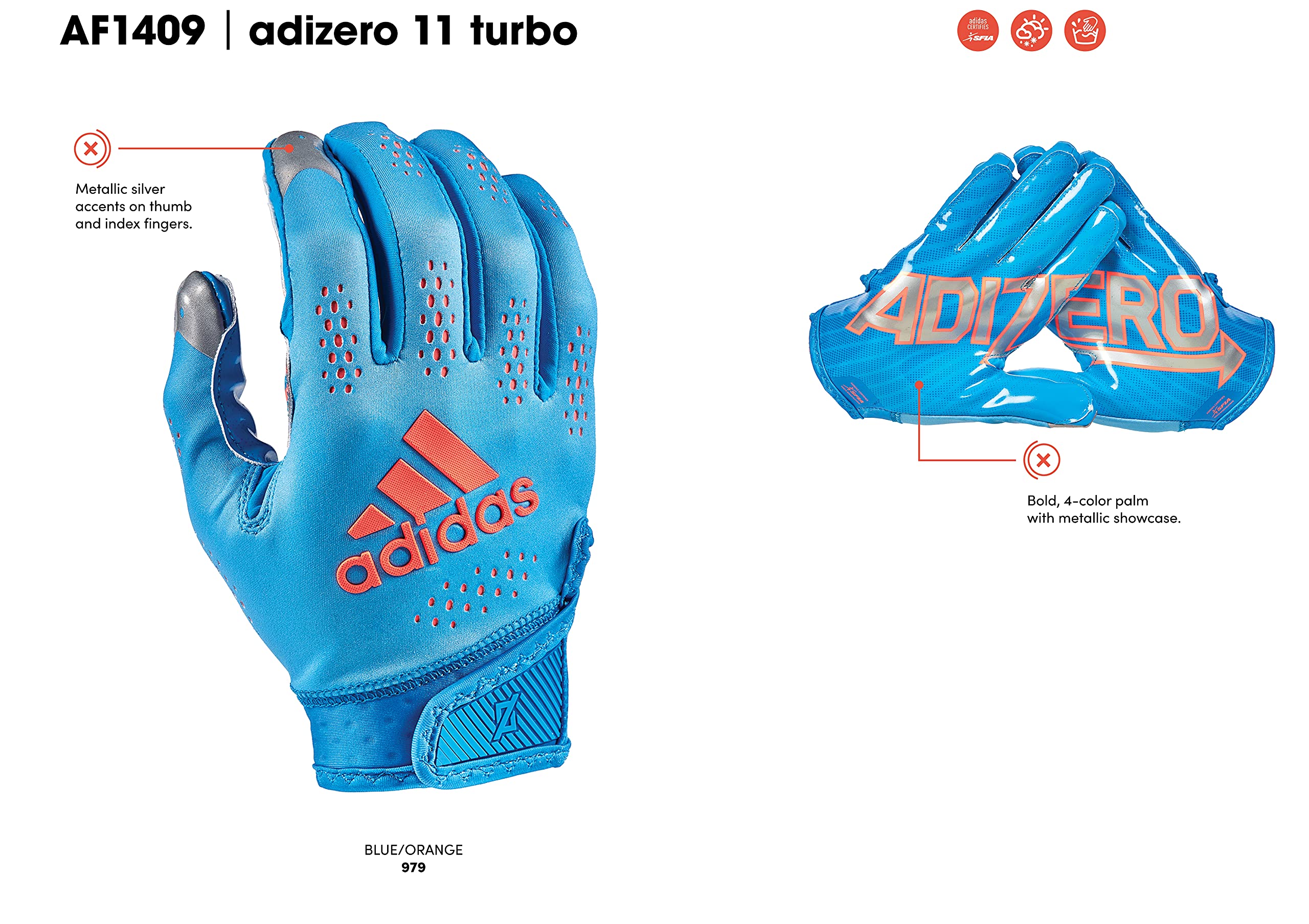 adidas Adizero 11 Turbo Football Receiver Glove, White, X-Large