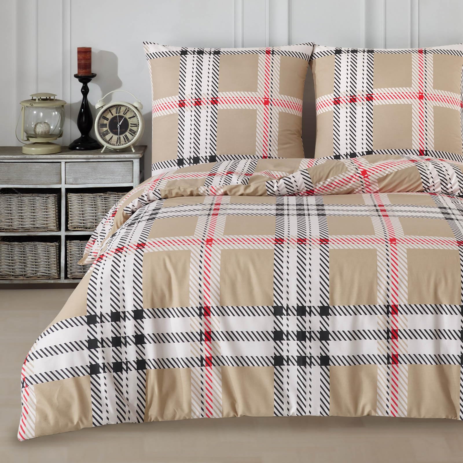 Buymax Bettwäsche Set aus 100% Baumwolle Renforcé, Streifen & Moderne Muster, mit Reißverschluss, Oeko-TEX Standard 100, Verschiedene Größen