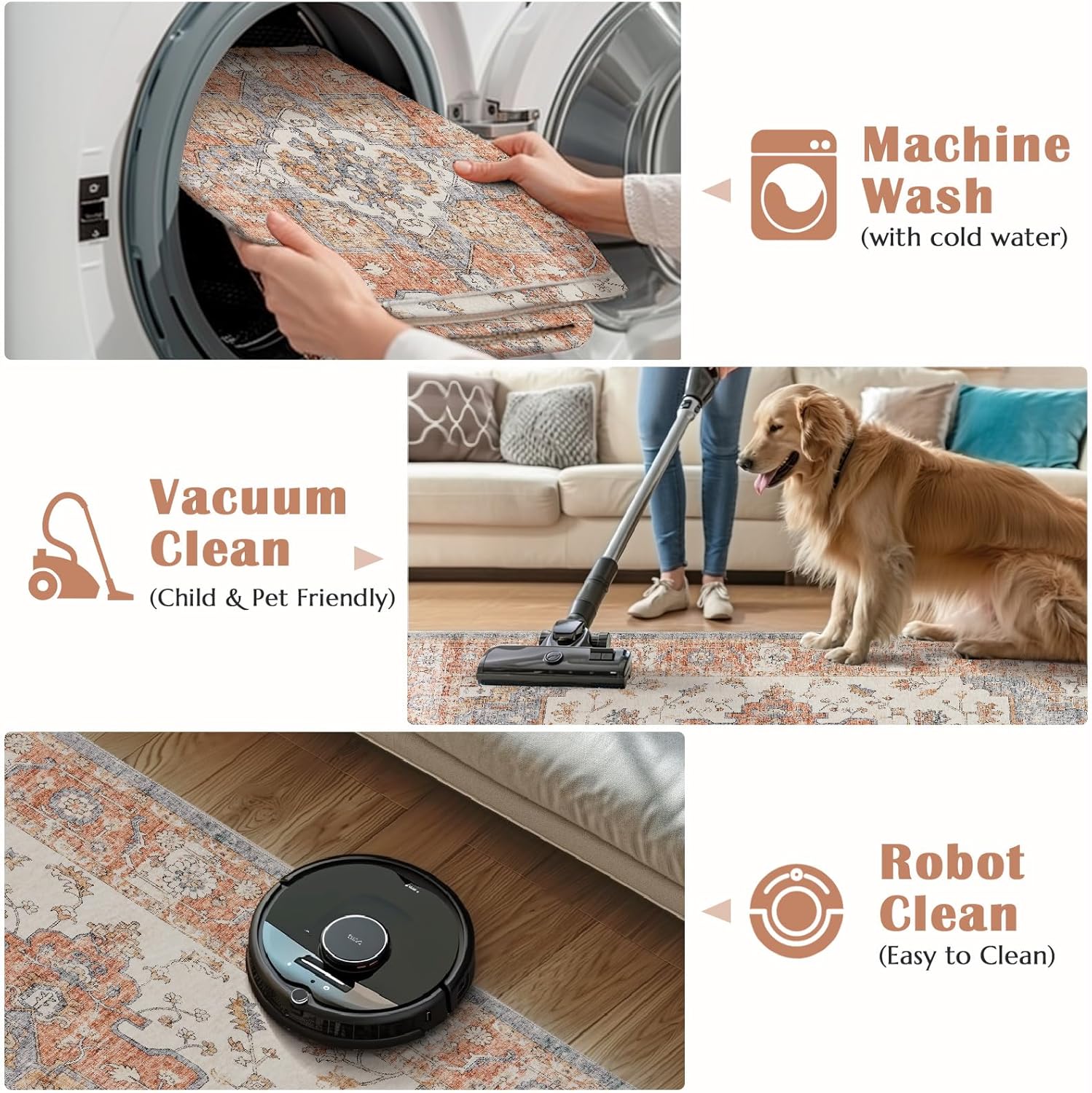 jinchan Runner Rug 2x6 Vintage Hallway Rug Boho Washable Runner Floral Medallion Retro Lightweight Non Slip Classic Thin Soft Carpet for Kitchen Bedroom Bathroom Laundry Room Doorway Brick Red - Image 6