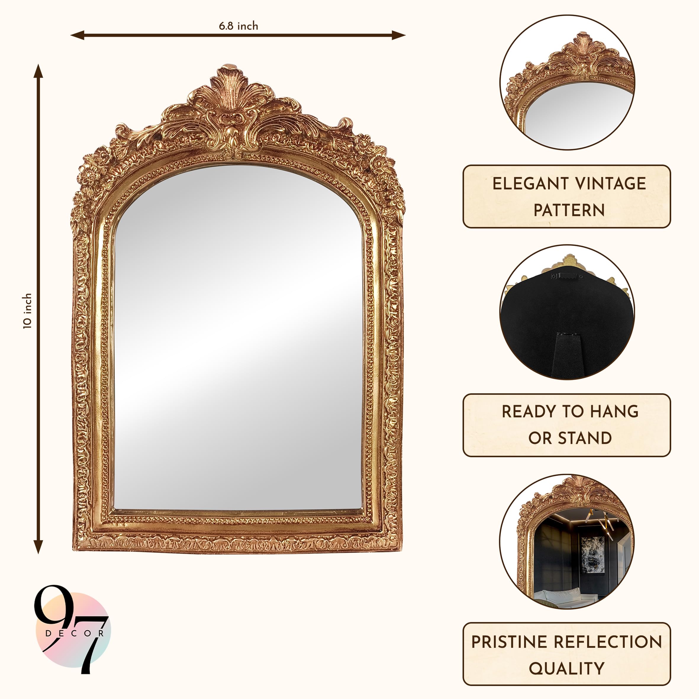 Amazon.com: 97 Decor Gold Vintage Wall Mirror - Small Gold Mirror