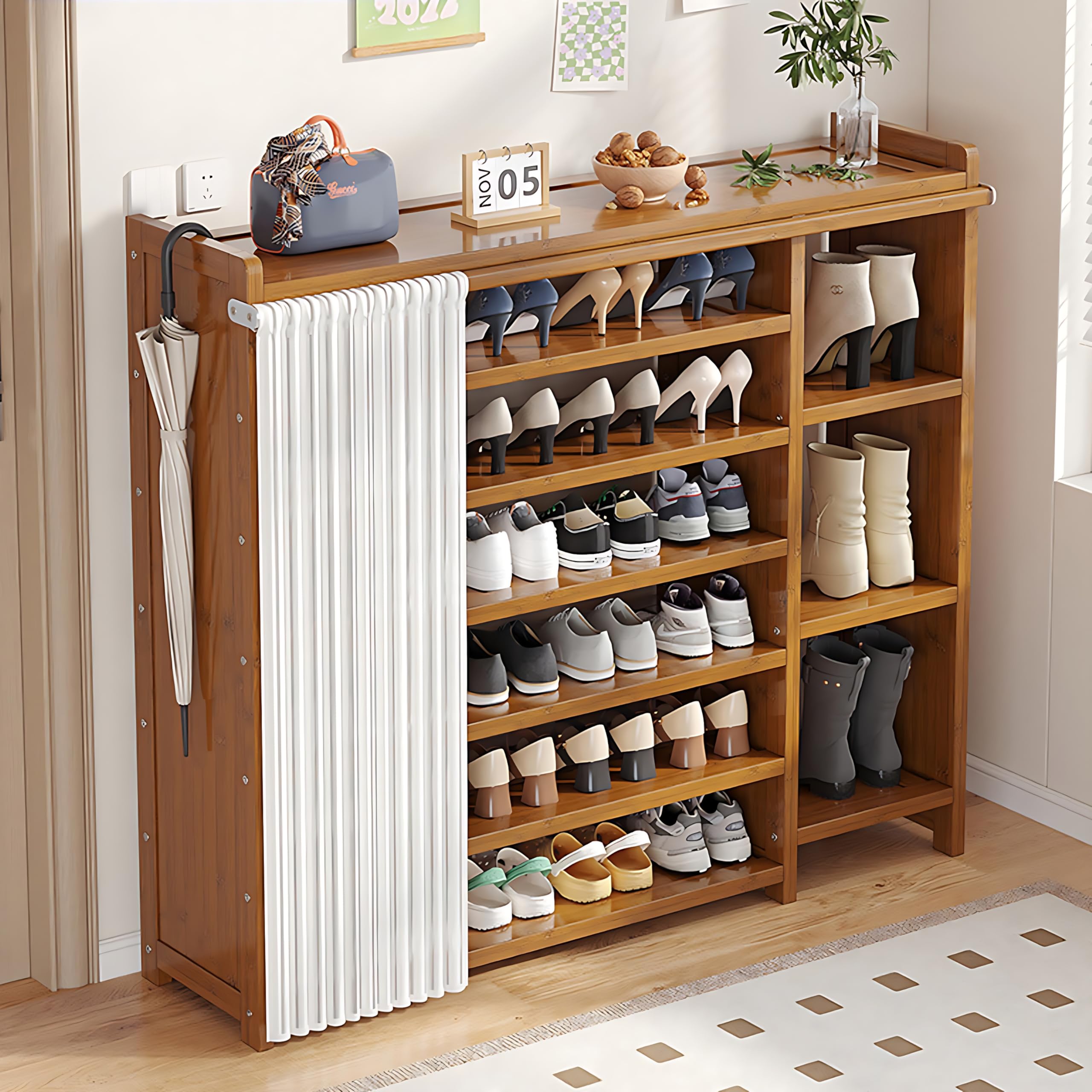 Étagère chaussures bambou 7 niveaux idéale pour entrée familiale