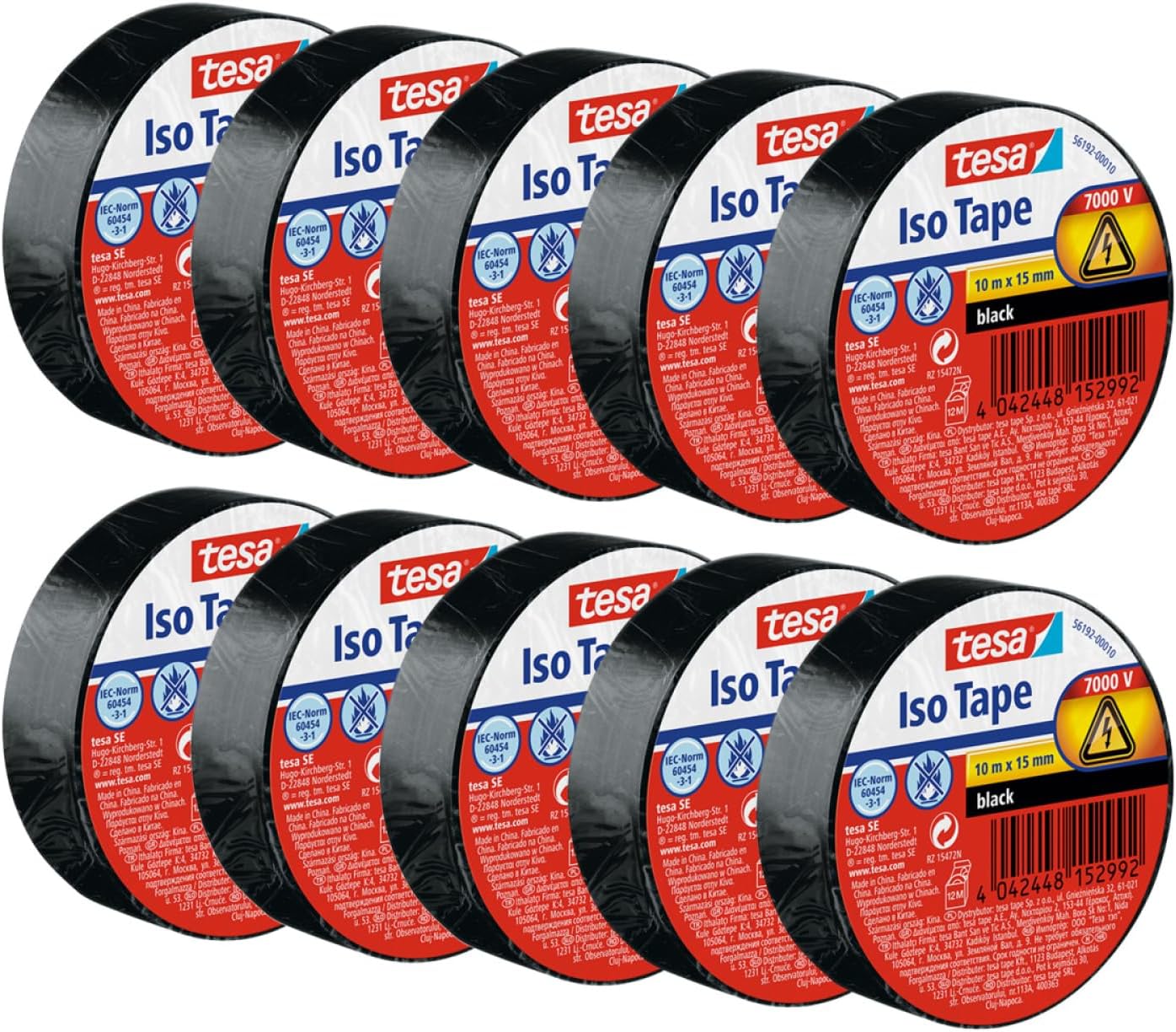tesa Insulating Tape - Self-adhesive Insulating Tape, Heat-Resistant - for Insulating, Repairing and Bundling - 3x 10 m - Black
