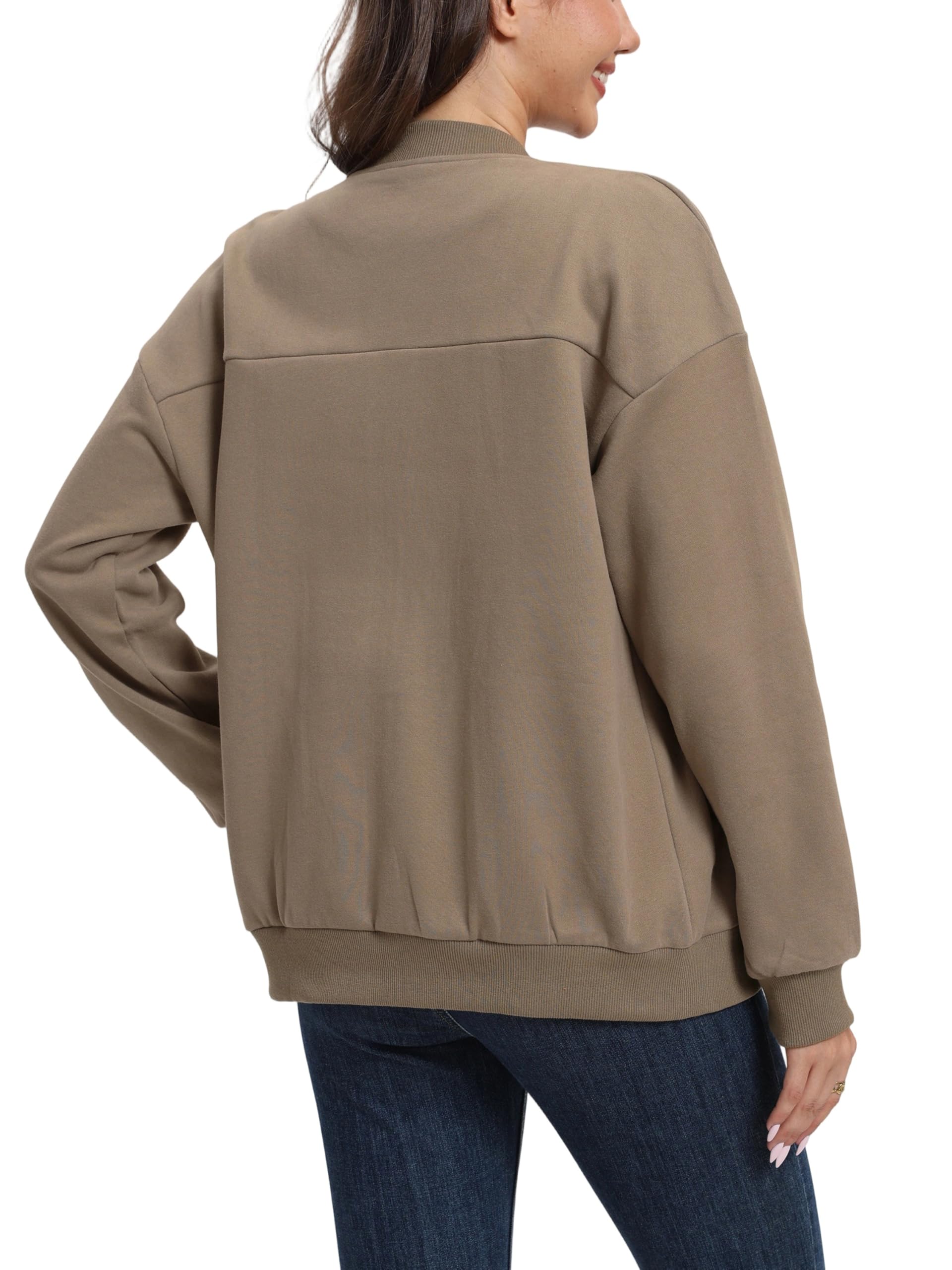 Timuspo Sweat zippé pour femme - Veste de survêtement décontractée - Veste demi-saison - Printemps - Automne - Blouson avec col universitaire - Vêtement d'extérieur - Veste bomber unie